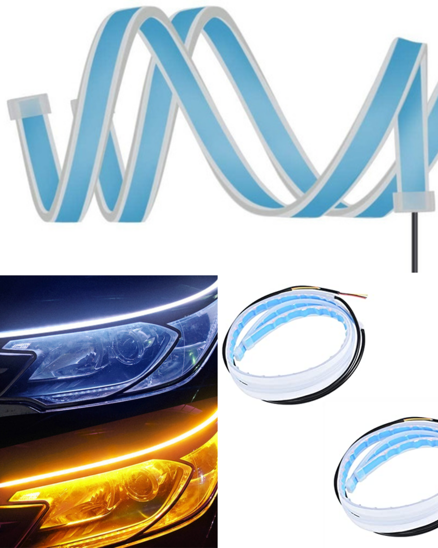 Par Tiras de led para faros direccionales de automóvil | Tira LED DRL secuencial Blanco y Amarillo