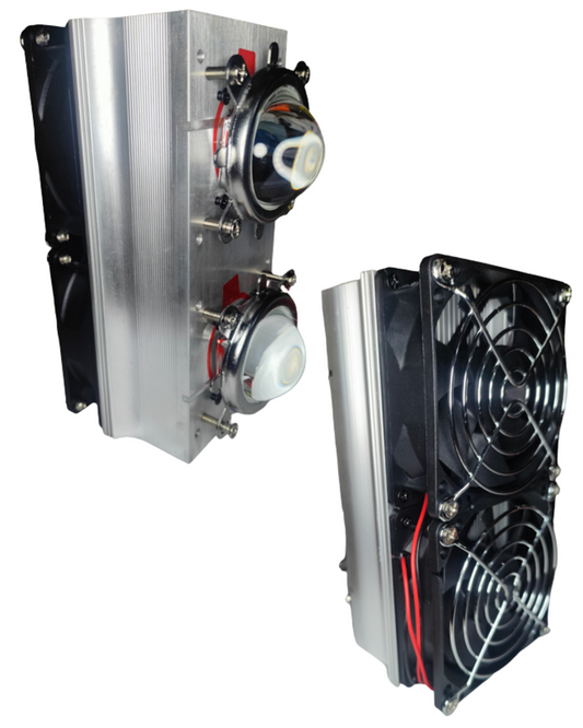 Disipador de calor de aluminio con 2 ventiladores para pastilla Chip LED de potencia | Proximamente descontinuado