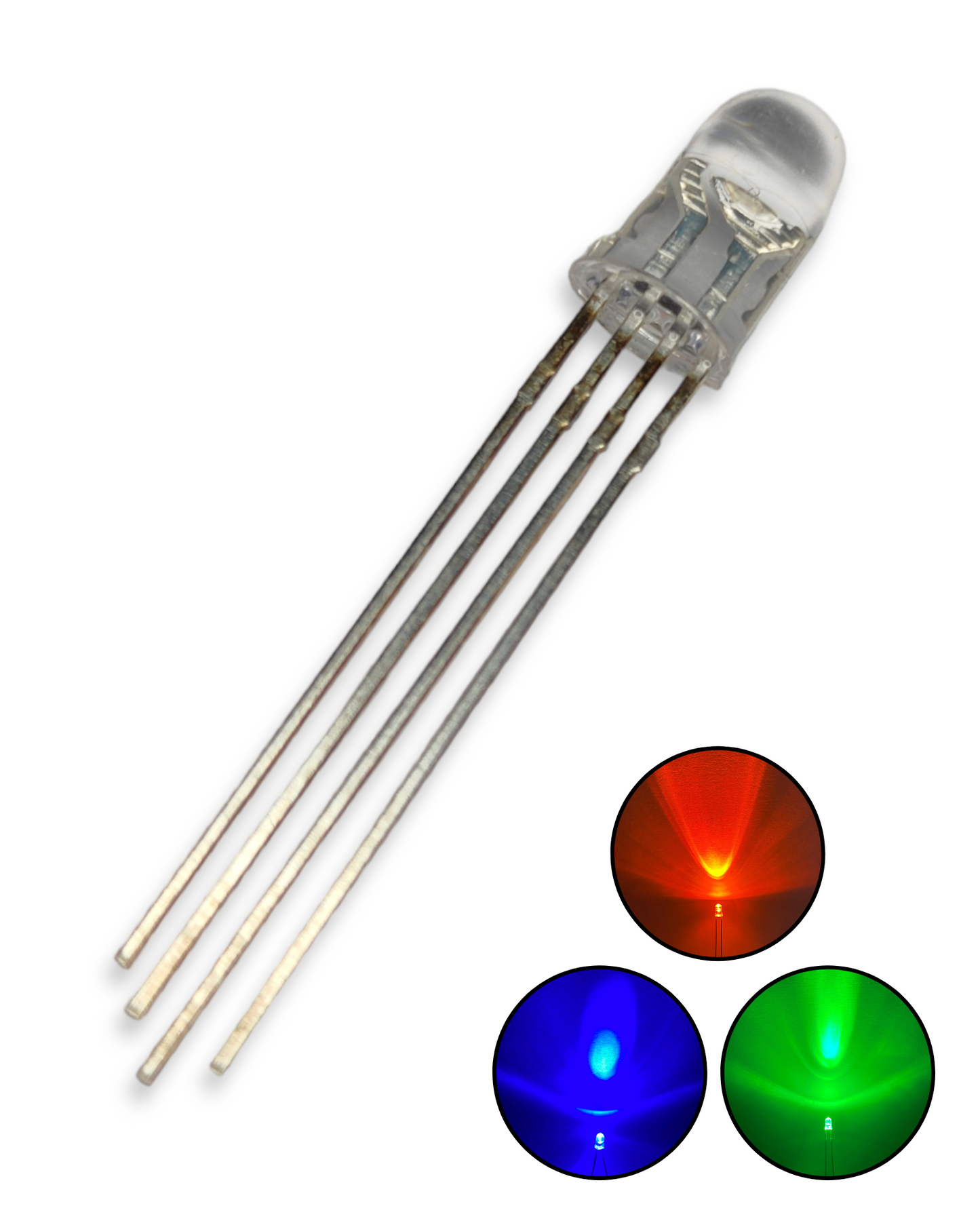 Diodo LED 5mm RGB 4 pines Ánodo común | Diodo emisor luz LED