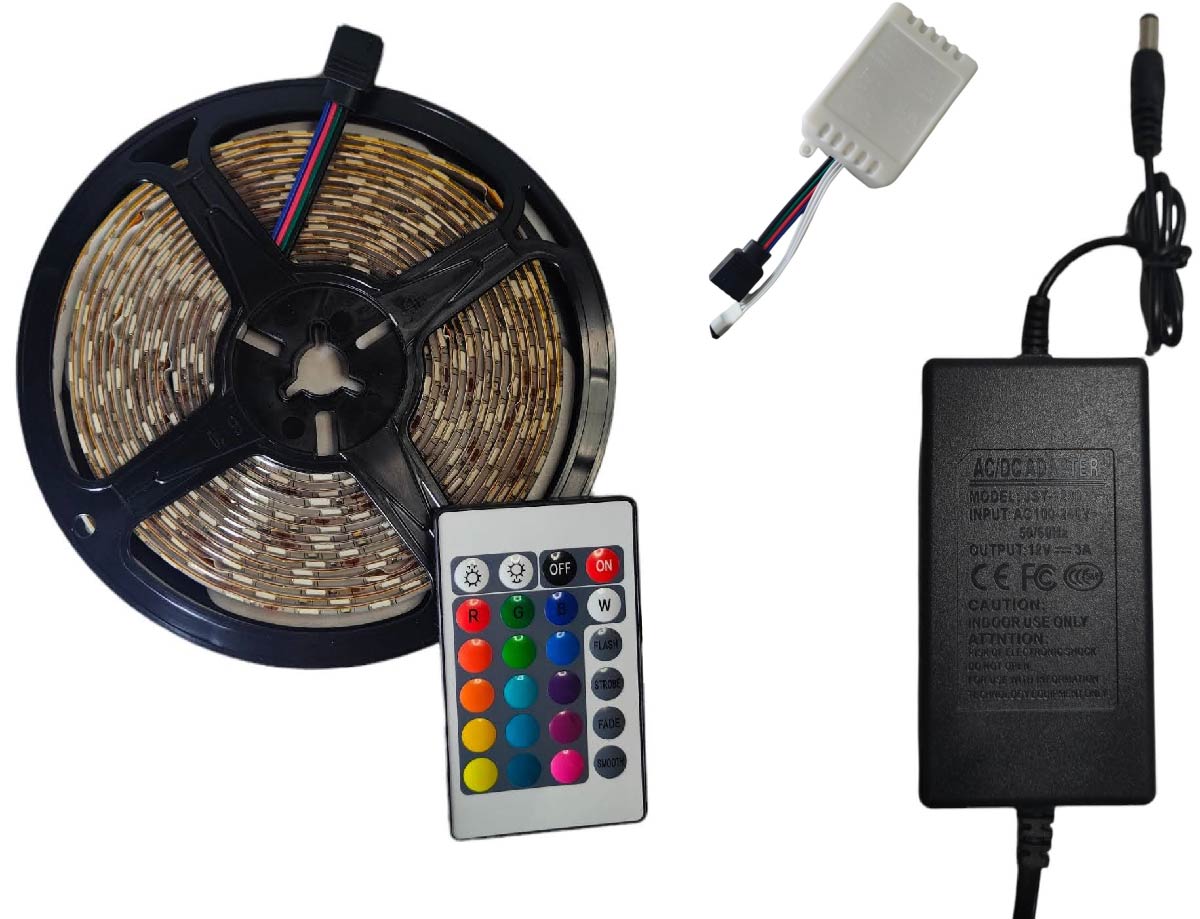 Tira LED RGB Multicolor 5050 | Cambio de colores | Rollo 5 metros | Incluye fuente y controlador