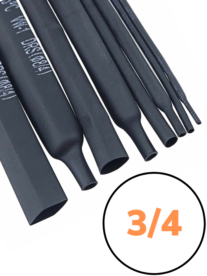 Tubo aislante eléctrico termocontractil 3/4" negro | Manguera termocontraible diámetro interno 19mm | Aislante eléctrico encogible al calor