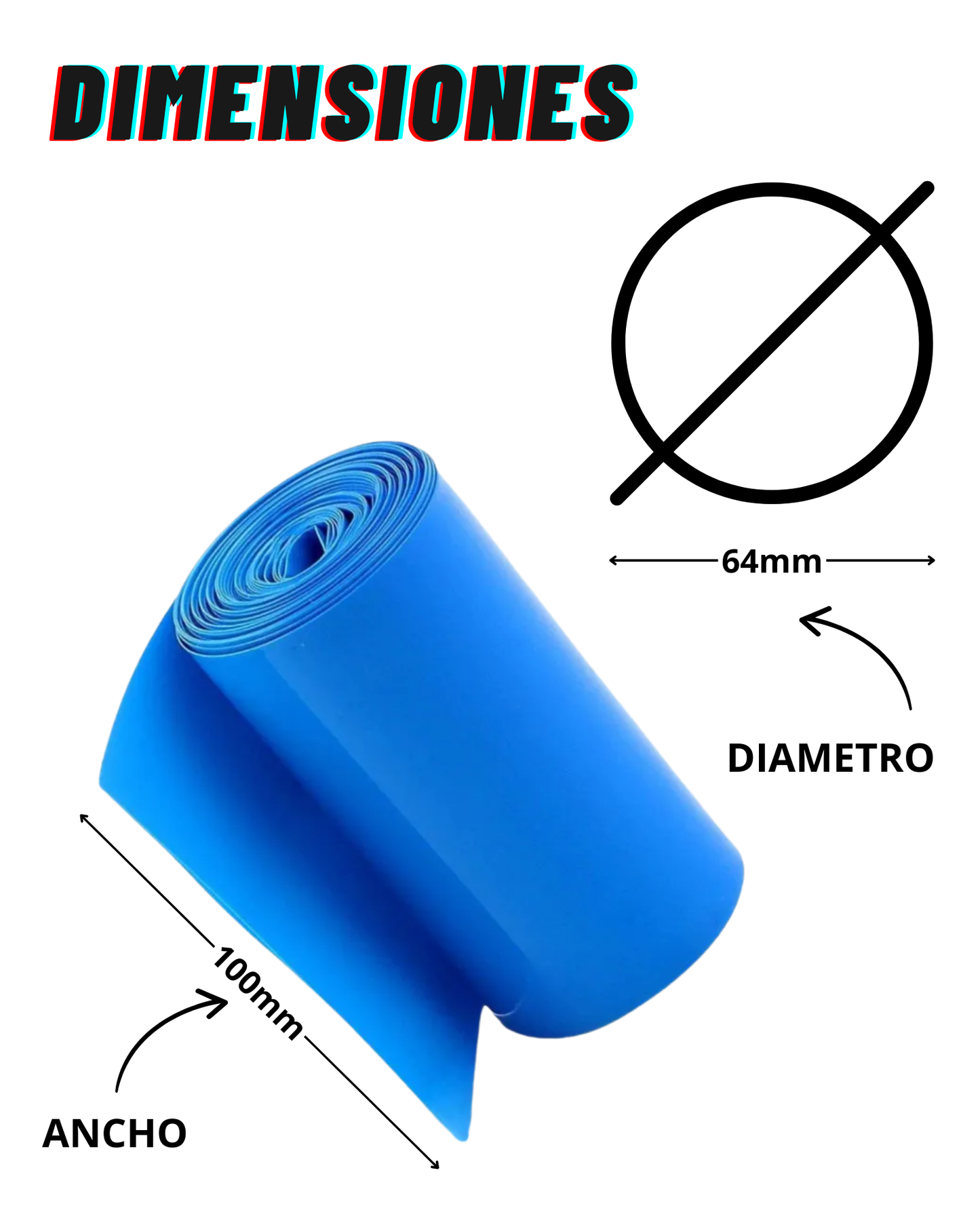 Tubo aislante eléctrico termocontractil 100mm PVC Azul | Aislante eléctrico para baterías de litio | Aislante encogible al calor