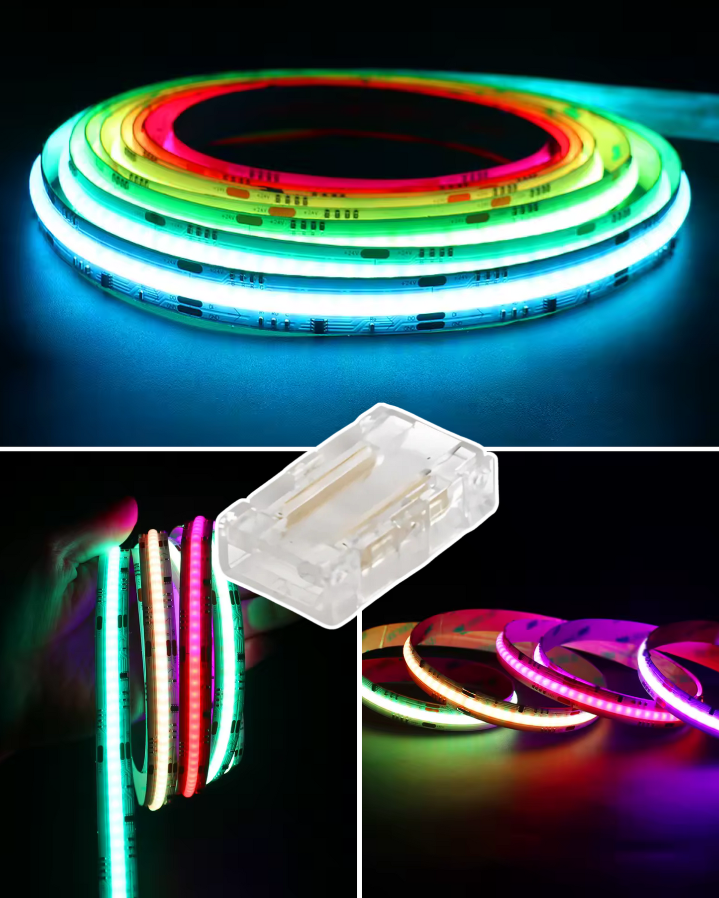 Conector transparente para tira LED COB 8mm | Cople empalme para Tira LED 3 pines COB