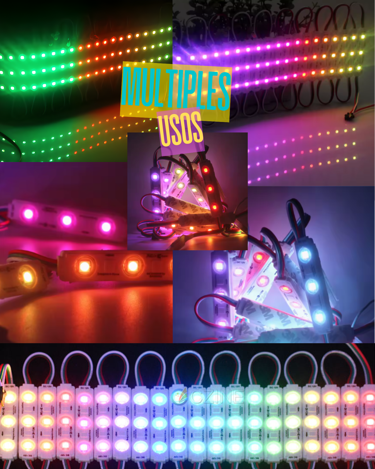 Modulo LED Pixel programable 12V SMD 5050 IP65 | Modulo 3 focos WS2811 | Tira 20 módulos con conectores JST