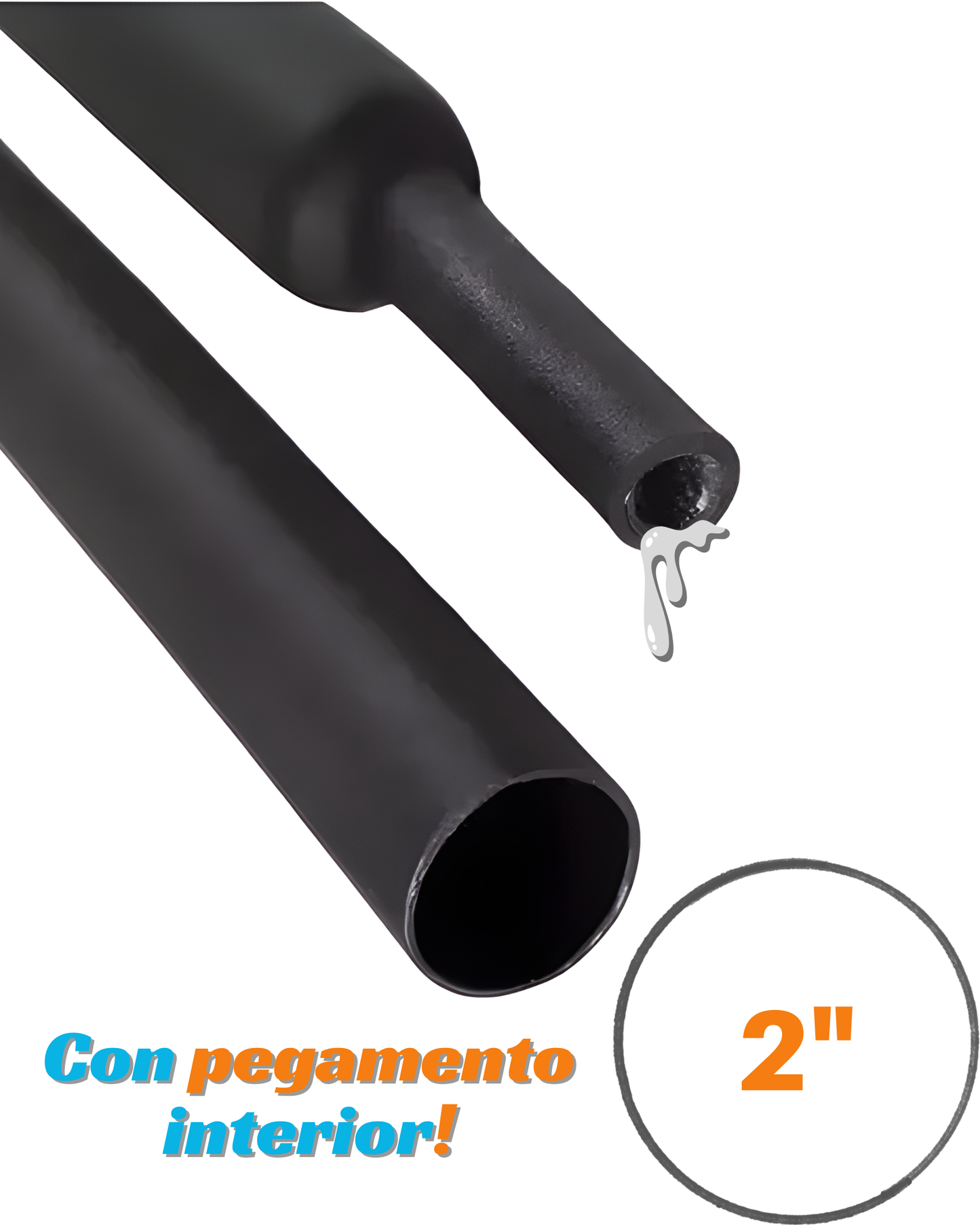 Tubo aislante eléctrico termocontractil 2" con pegamento | Manguera termocontraible con adhesivo | Aislante eléctrico encogible al calor con capa de adhesivo dielectrico