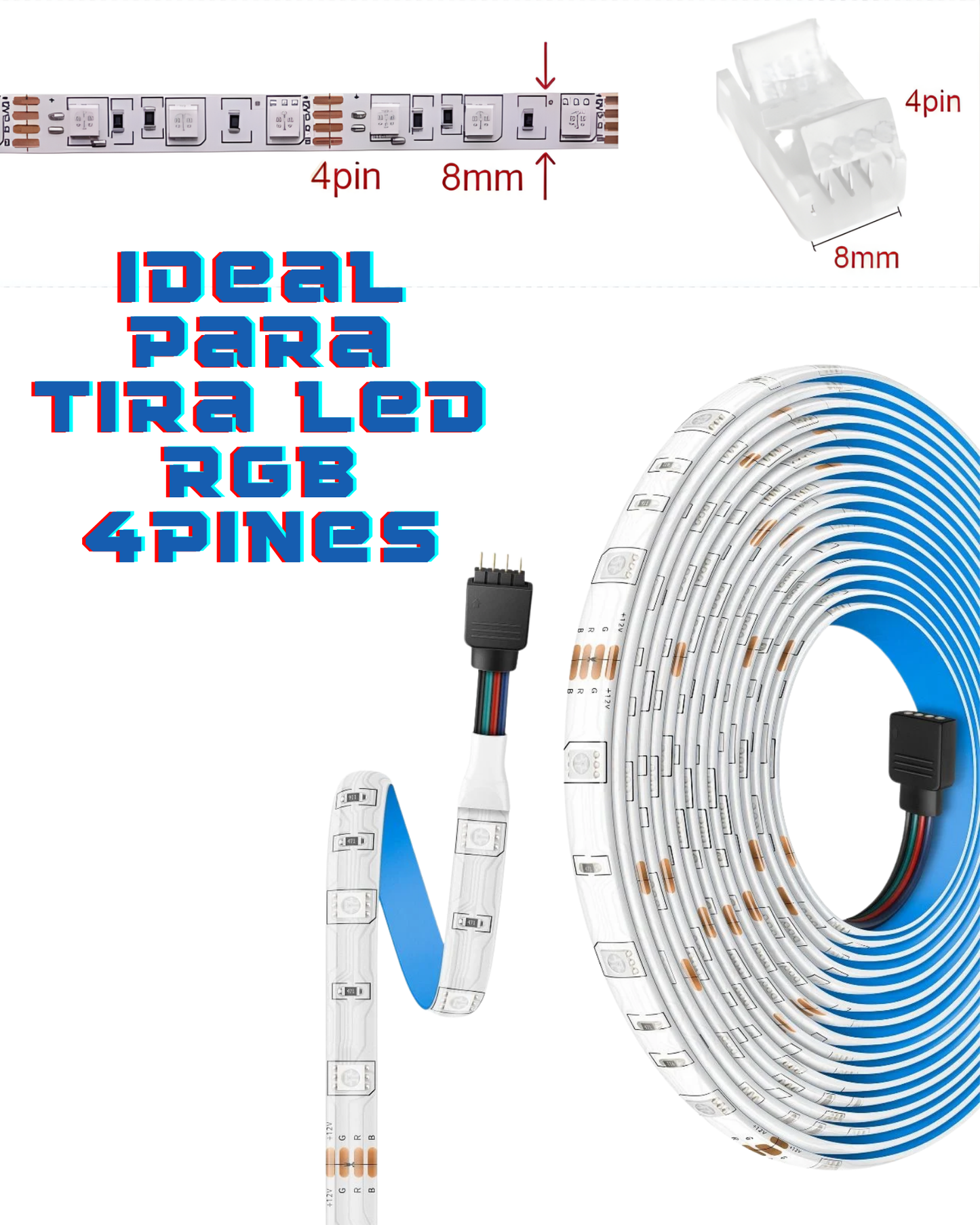 Conector transparente para Tira LED RGB 8mm | Cople empalme sin soldar para Tira de LED RGB 5050