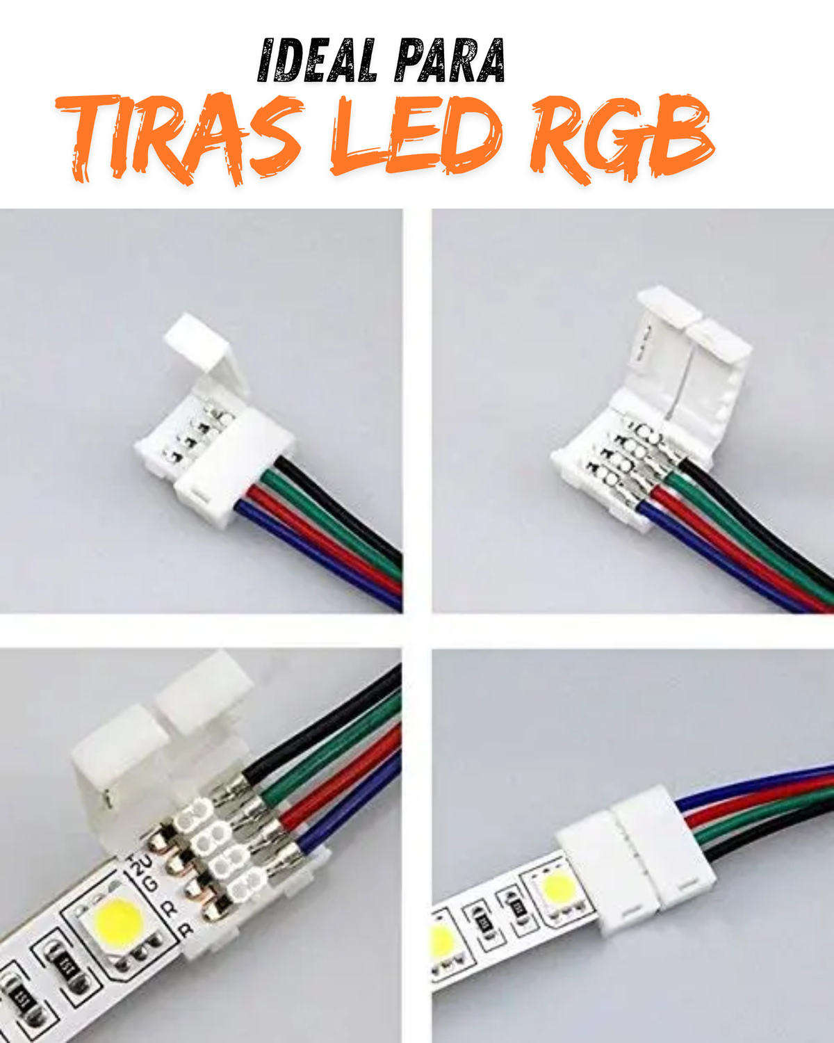 Cople tira LED RGB | Conector RGB 4 pines a grapa