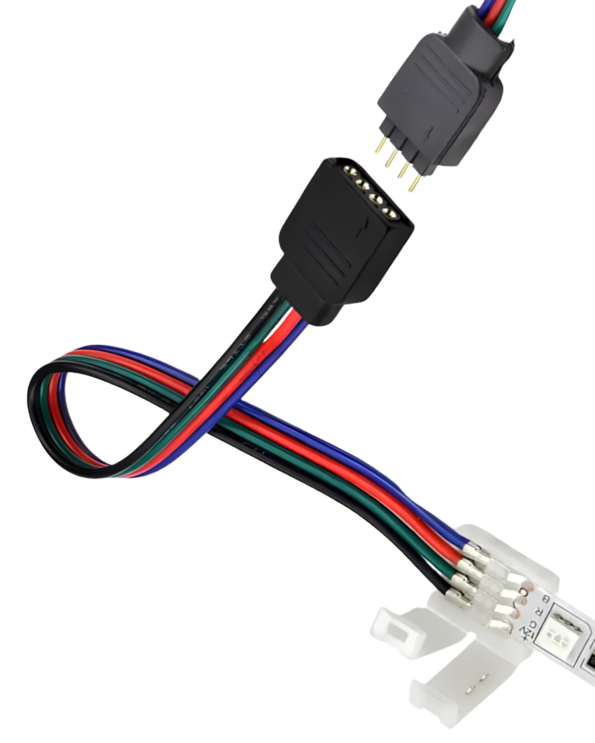 Cople tira LED RGB | Conector RGB 4 pines a grapa