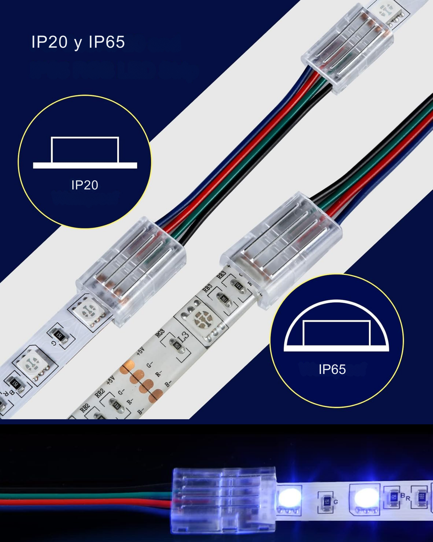 Conector transparente para Tira LED RGB 8mm | Cople empalme sin soldar para Tira de LED RGB 5050