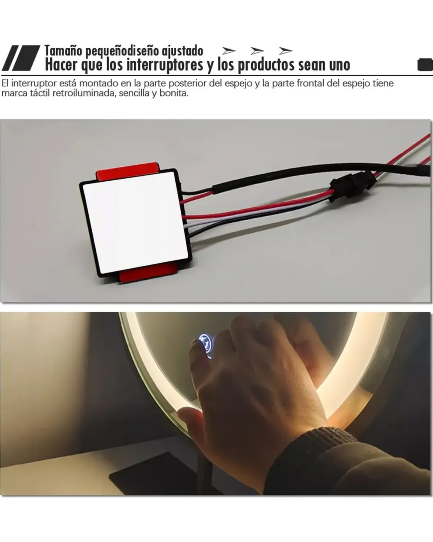 Switch touch para luz led de espejo | Apagador dimmer táctil para espejo de tocador, baño y closet