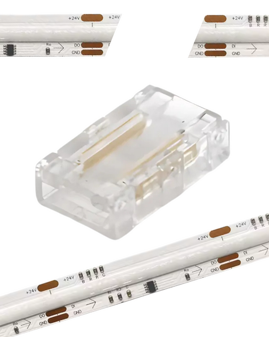 Conector transparente para tira LED COB 8mm | Cople empalme para Tira LED 3 pines COB