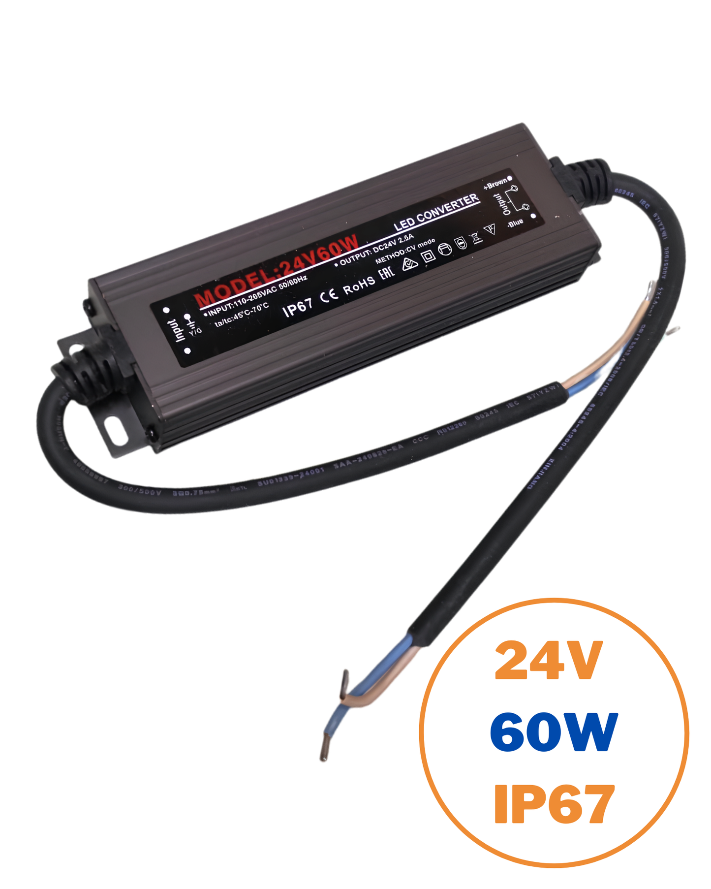 Fuente conmutada para exterior IP67 24V 60W 110 VAC - 220 VAC | Fuente de alimentación impermeable