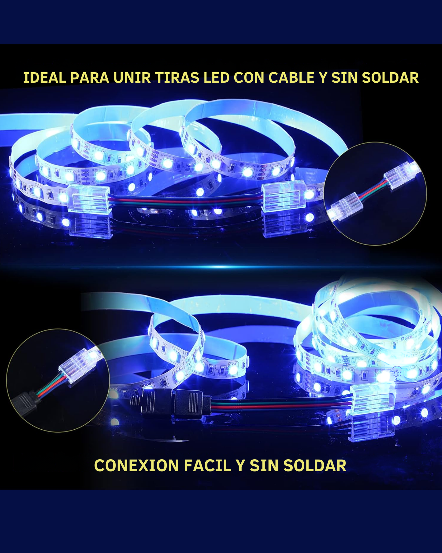 Conector transparente para Tira LED RGB 8mm | Cople empalme sin soldar para Tira de LED RGB 5050