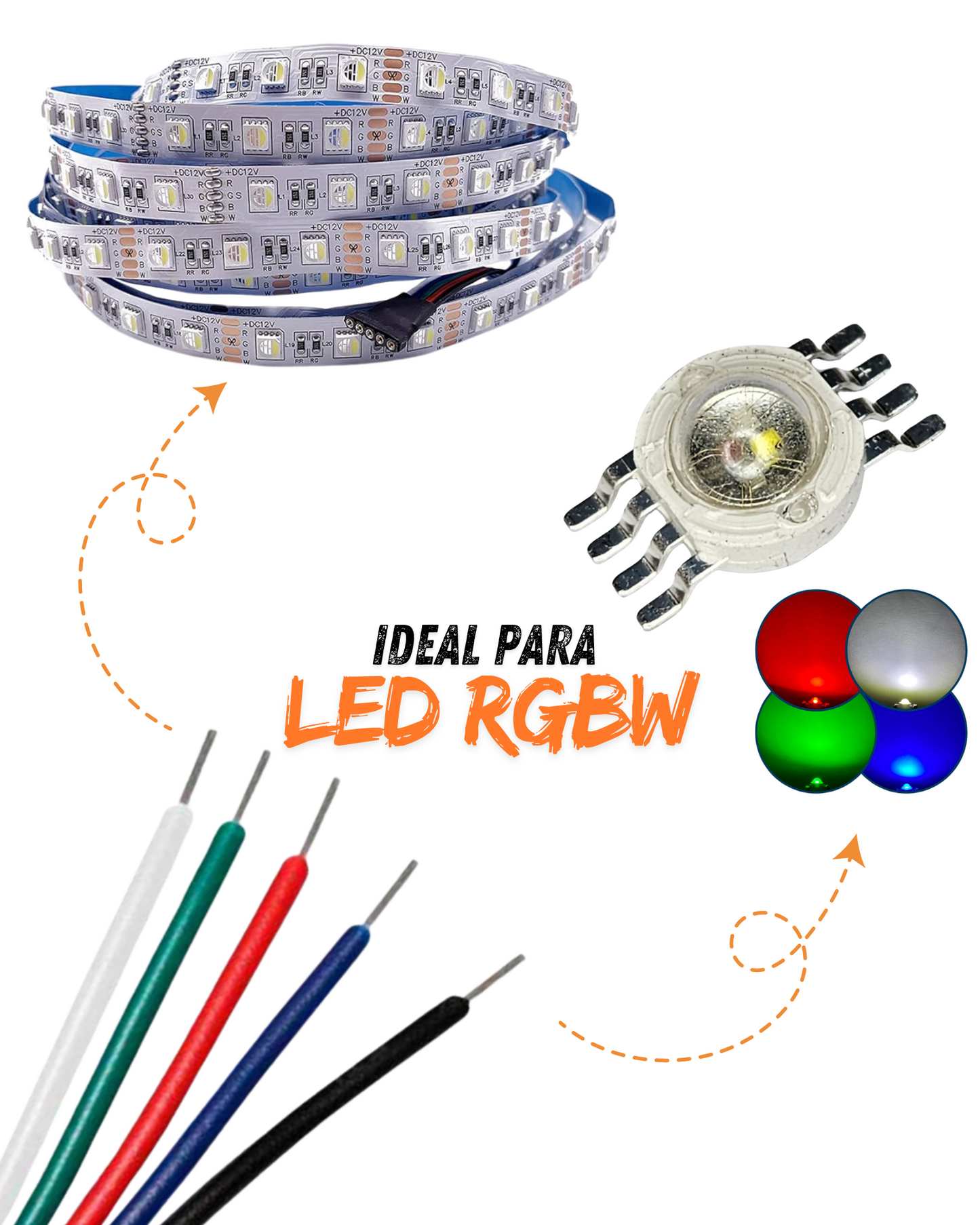 Cable para tira LED 5 hilos calibre 26AWG | Cable de 5 vías para tira LED RGBW