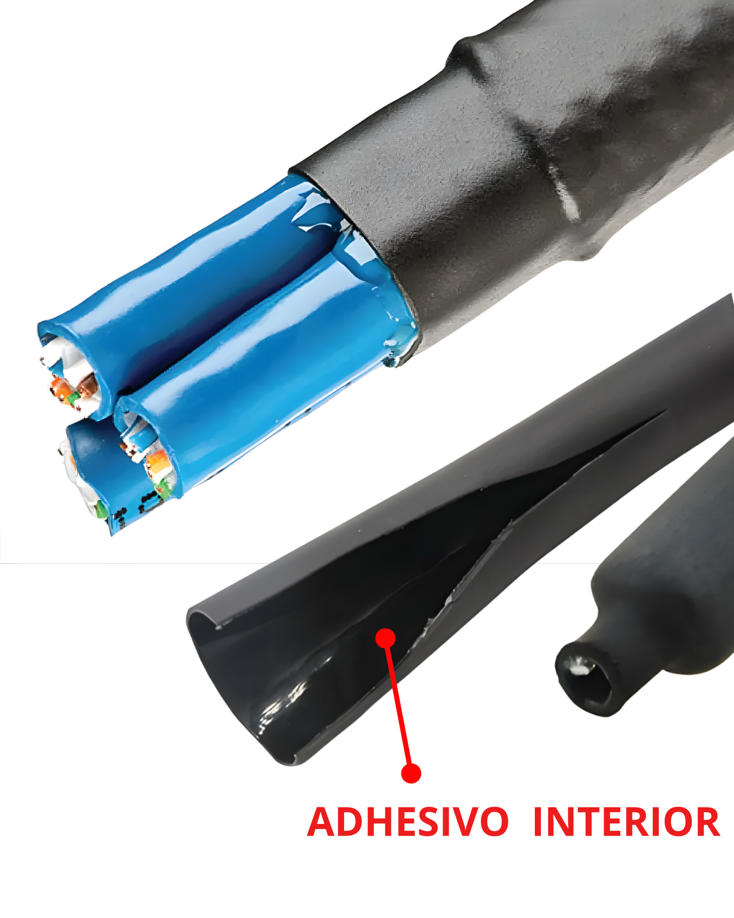 Tubo aislante eléctrico termocontractil 2" con pegamento | Manguera termocontraible con adhesivo | Aislante eléctrico encogible al calor con capa de adhesivo dielectrico