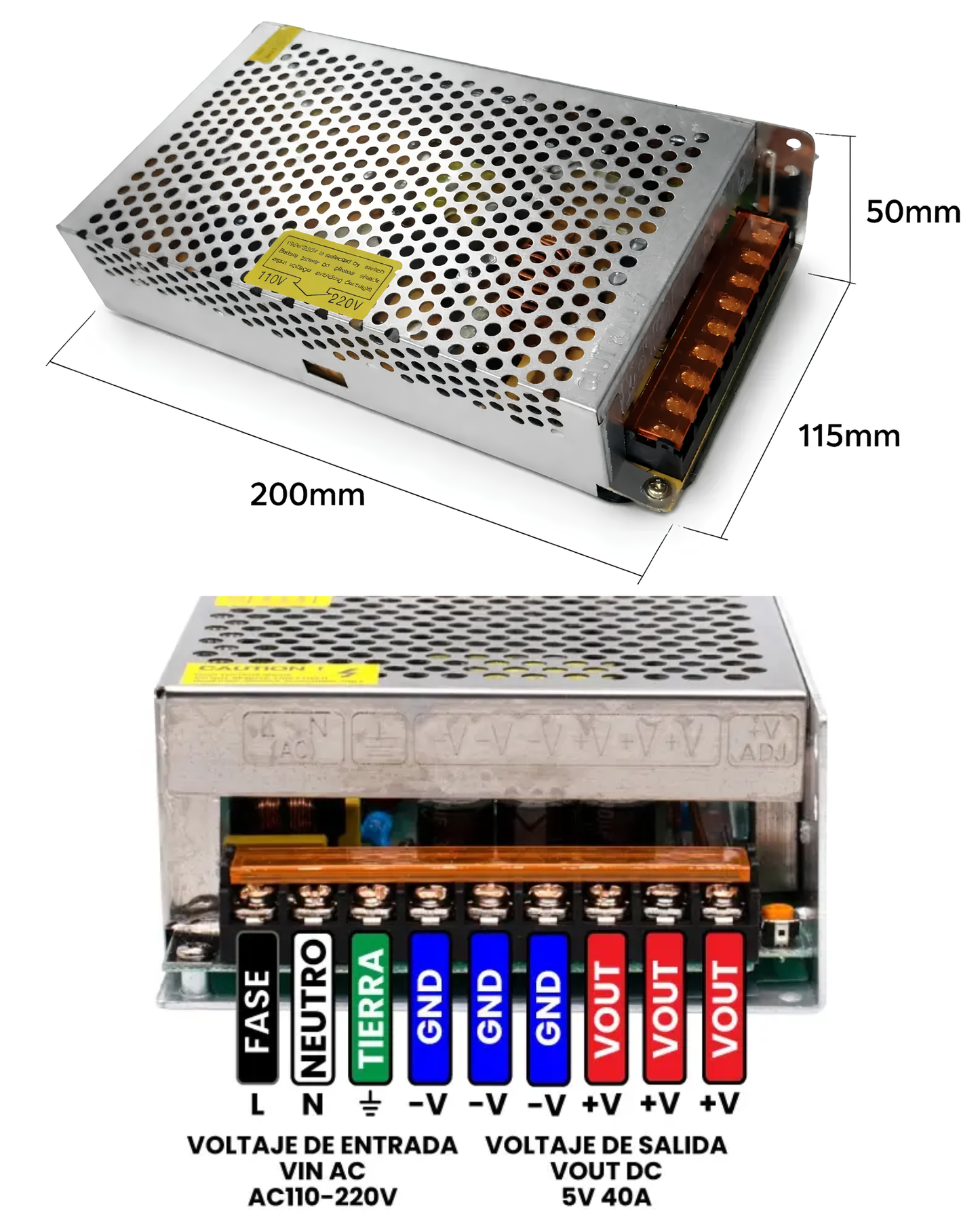 Fuente conmutada 200W 5V 40A | Fuente de alimentación 110 VAC - 220 VAC