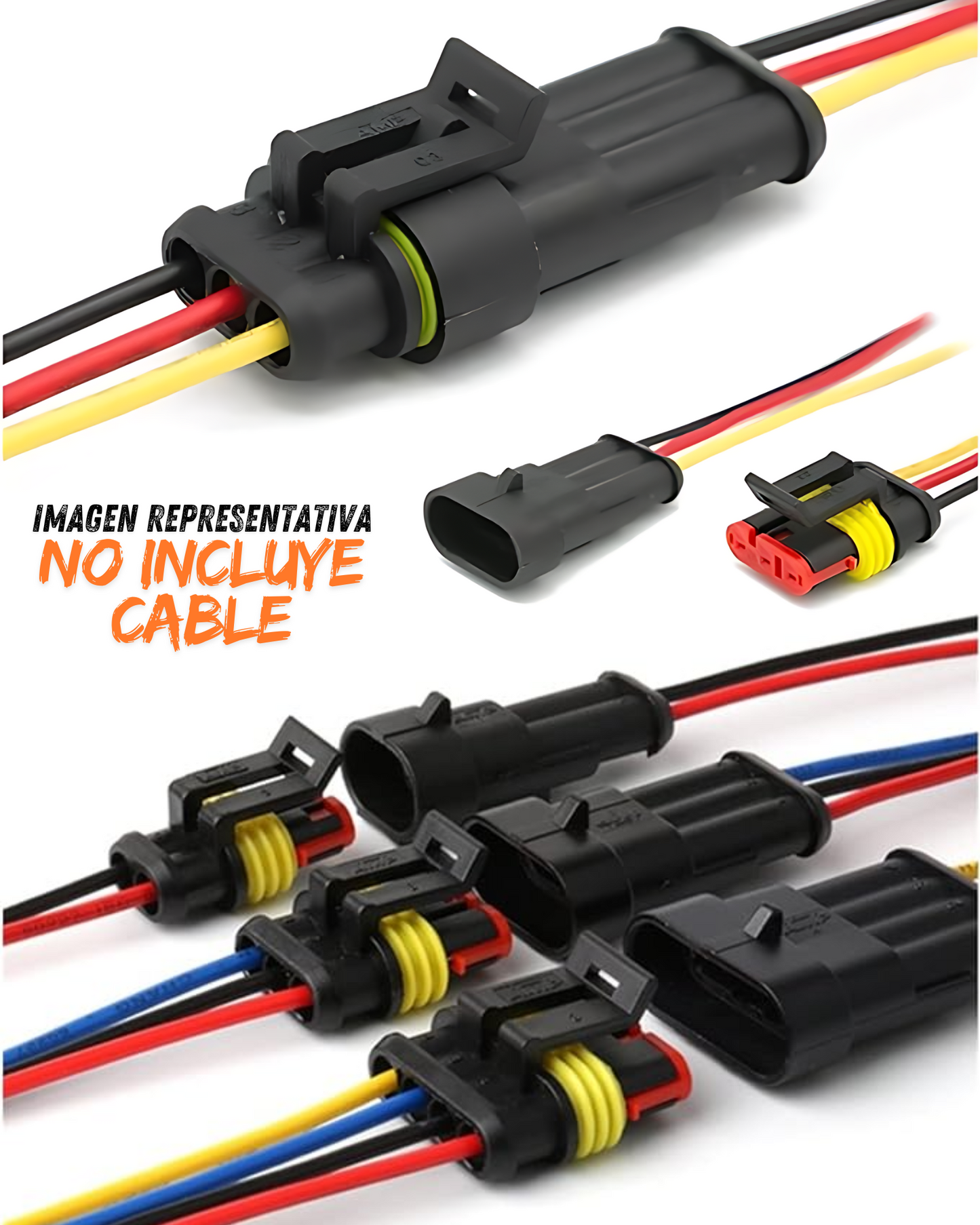 Conector eléctrico impermeable HID | Arnes electrico a prueba de agua 1 pin | 2 pines | 3 pines | 4 pines | 5 pines | 6 pines