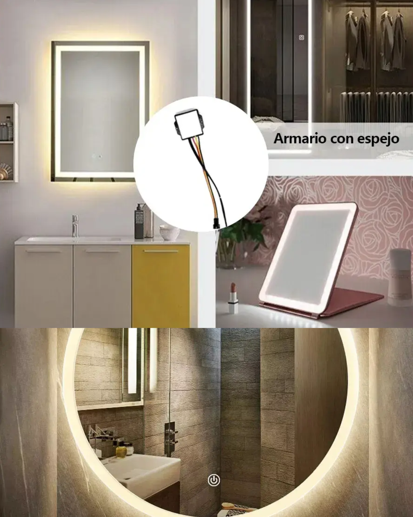 Switch touch para luz led de espejo | Apagador dimmer táctil para espejo de tocador, baño y closet