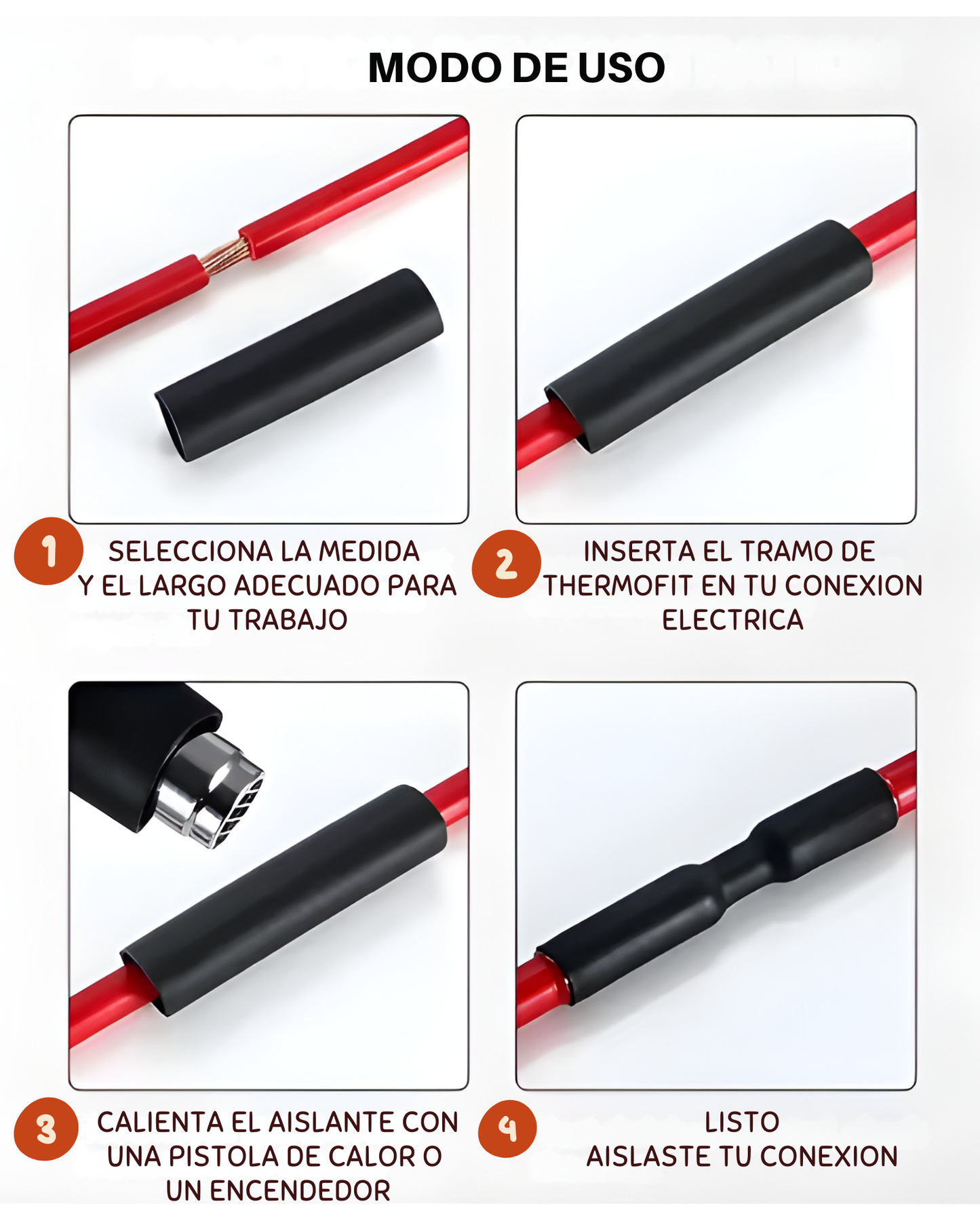 Tubo aislante eléctrico termocontractil 2" con pegamento | Manguera termocontraible con adhesivo | Aislante eléctrico encogible al calor con capa de adhesivo dielectrico