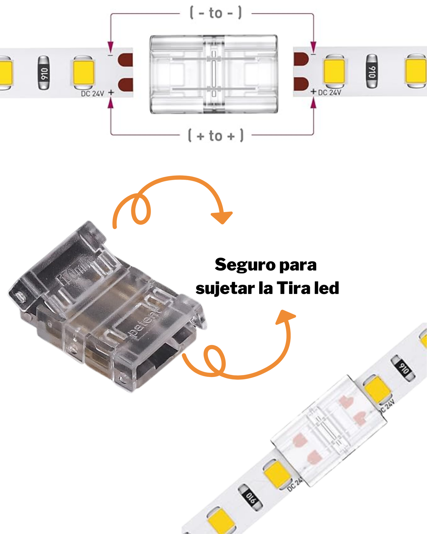 Conector transparente para Tira LED 10mm | Cople empalme para Tira de LED