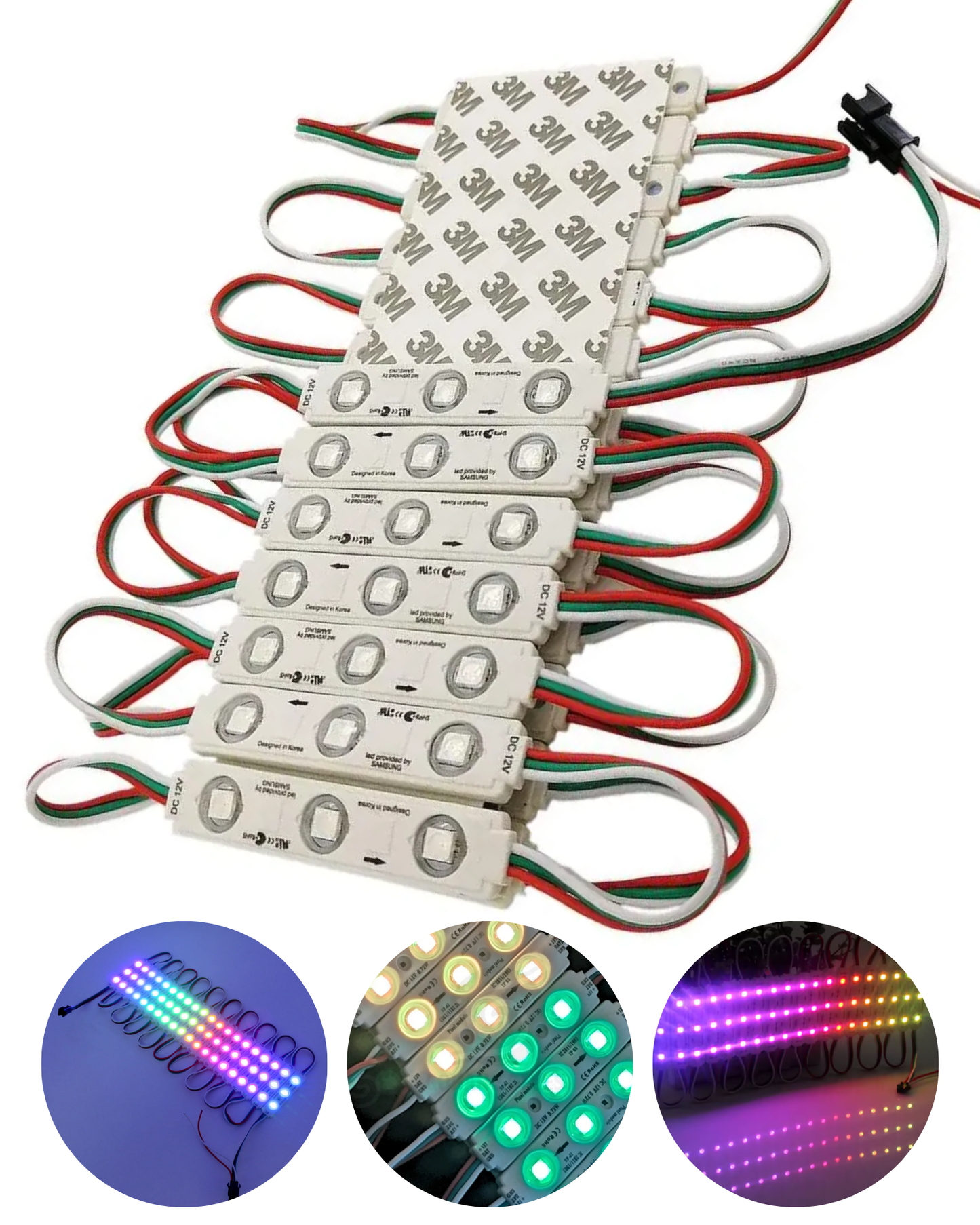 Modulo LED Pixel programable 12V SMD 5050 IP65 | Modulo 3 focos WS2811 | Tira 20 módulos con conectores JST