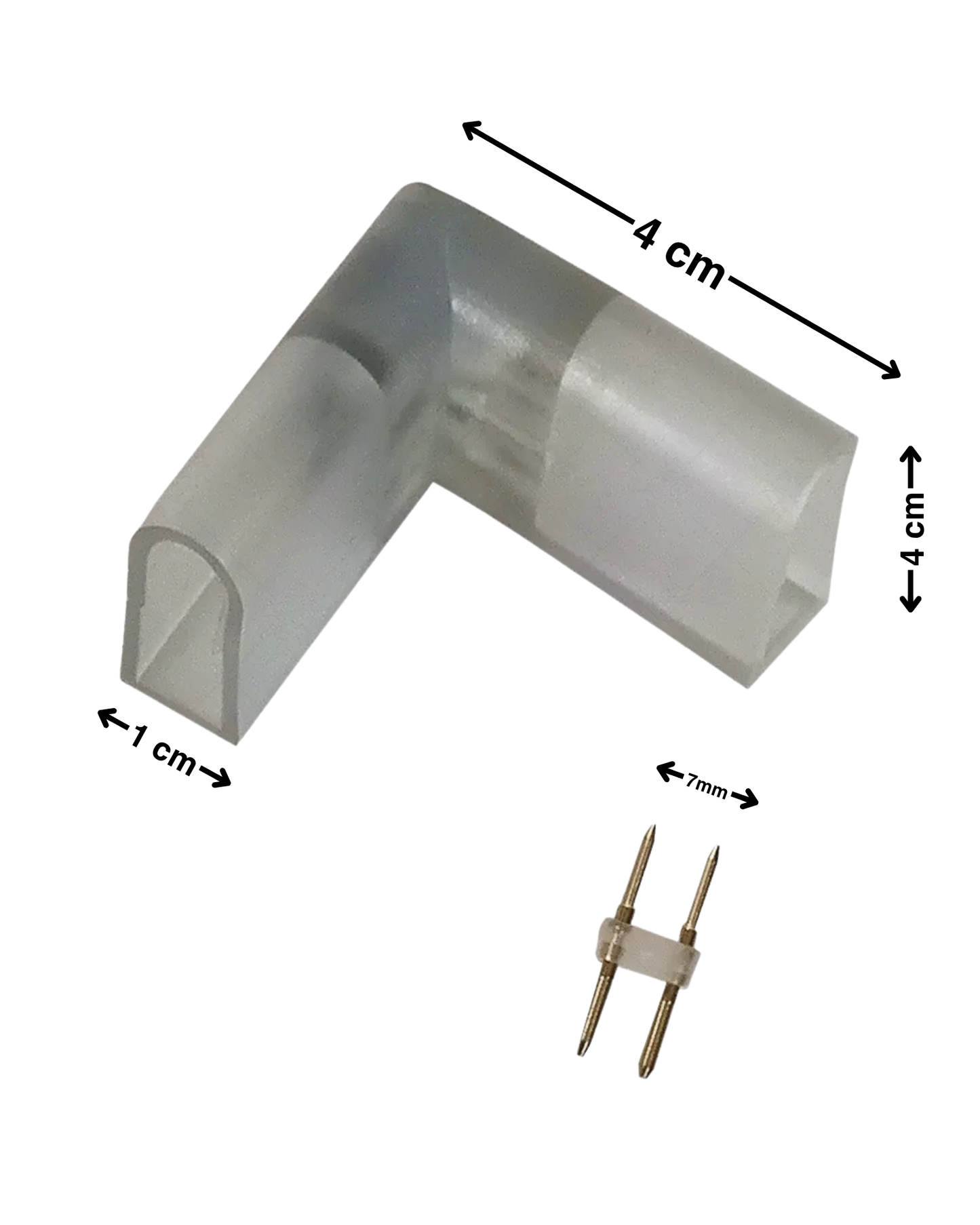 Conector transparente en L para Manguera LED 7mm | Cople empalme en escuadra para Manguera LED Neonflex