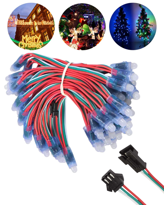 Foco Pixel LED RGB WS2811B 12mm | Tira 50 focos tipo bala 5V programables Neopixel Impermeable IP65