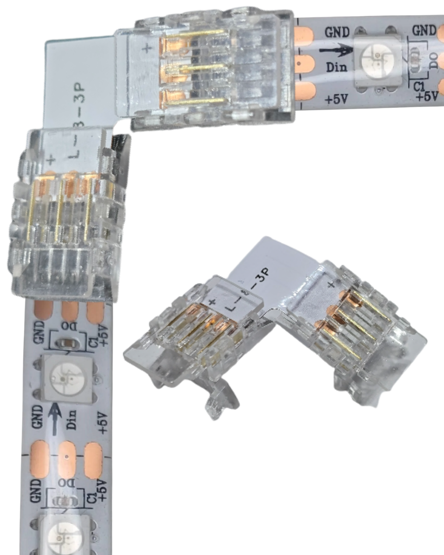 Conector transparente para Pixel LED 8mm | Cople empalme para Tira LED 3 pines WS2812B