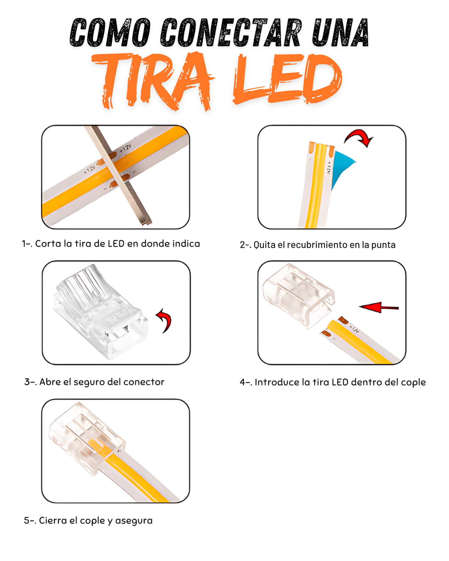 Conector transparente para Tira LED 5mm | Cople empalme para Tira de LED