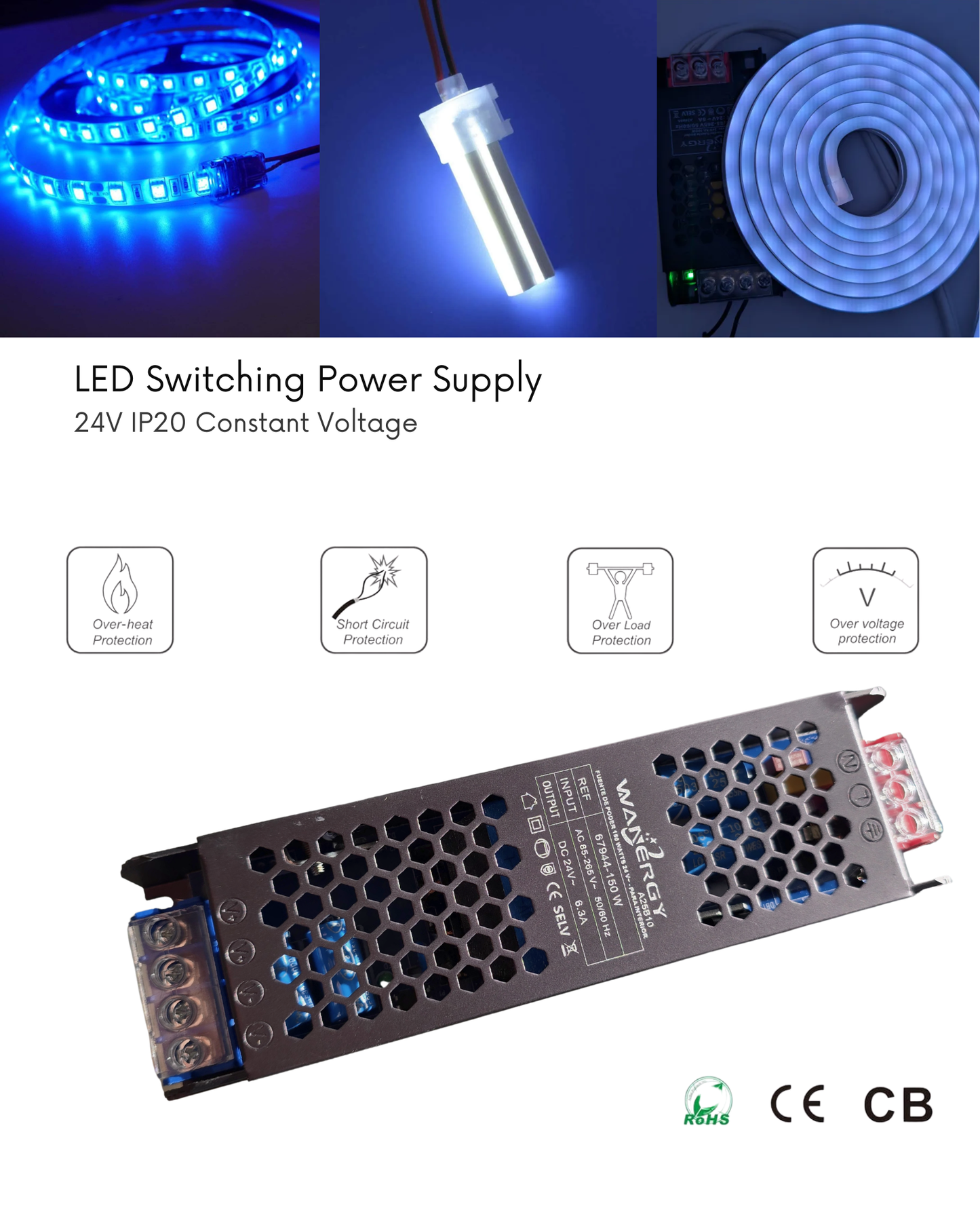 Fuente conmutada 150W 24V 6.25A | Fuente de alimentación 110 VAC - 220 VAC | 67944