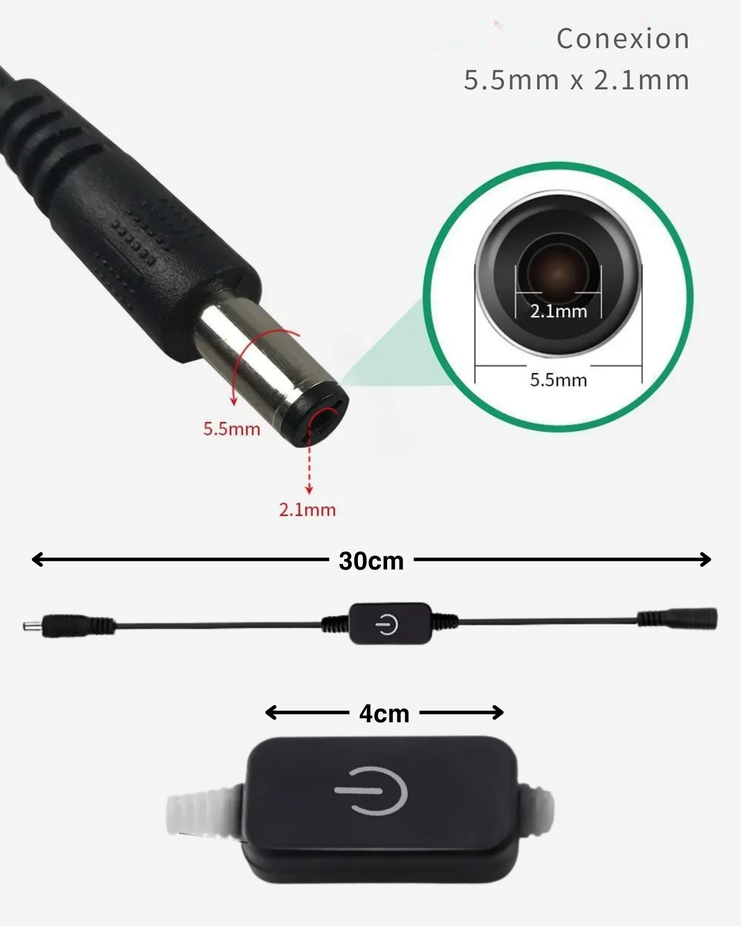 Apagador touch para tira LED | Switch botón en línea para letreros led | Conector 2.1mm | Dimmer regulador de luz