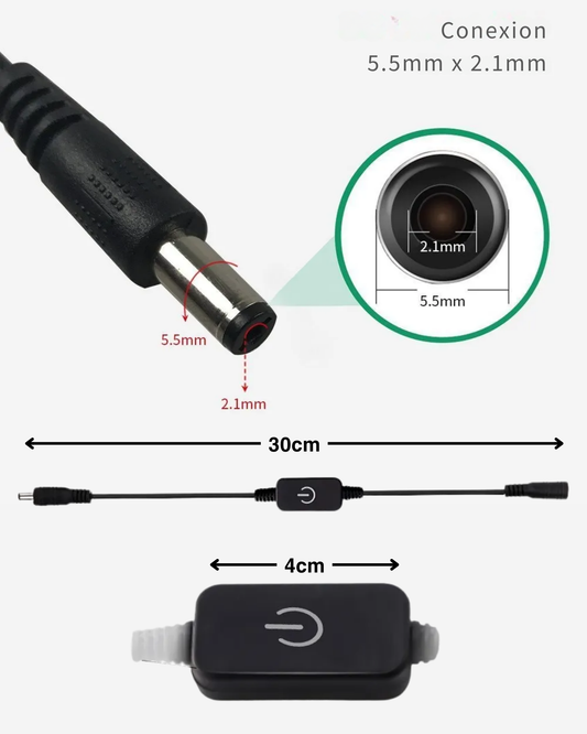 Apagador touch para tira LED | Switch botón en línea para letreros led | Conector 2.1mm | Dimmer regulador de luz
