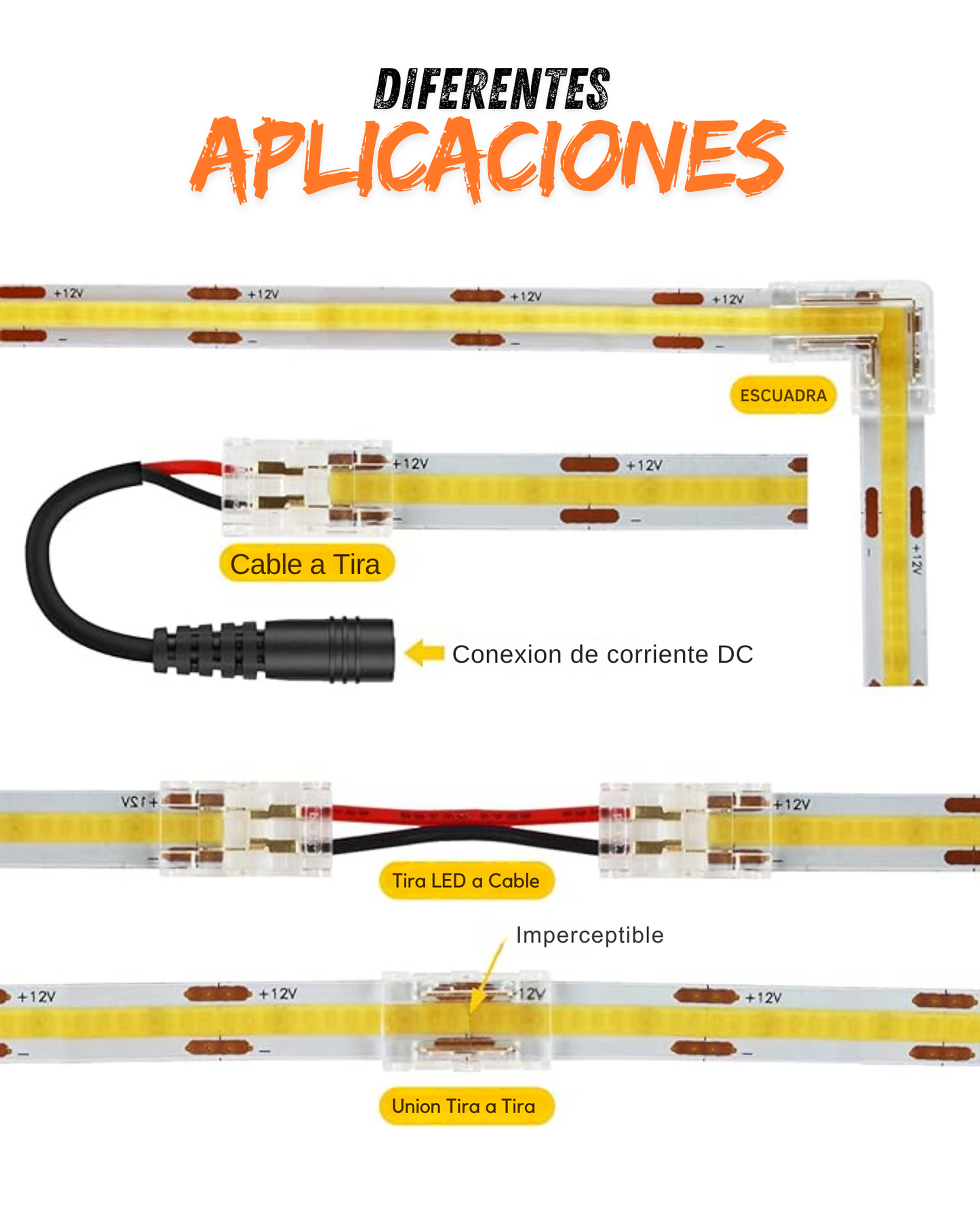 Conector transparente para Tira LED 5mm | Cople empalme para Tira de LED