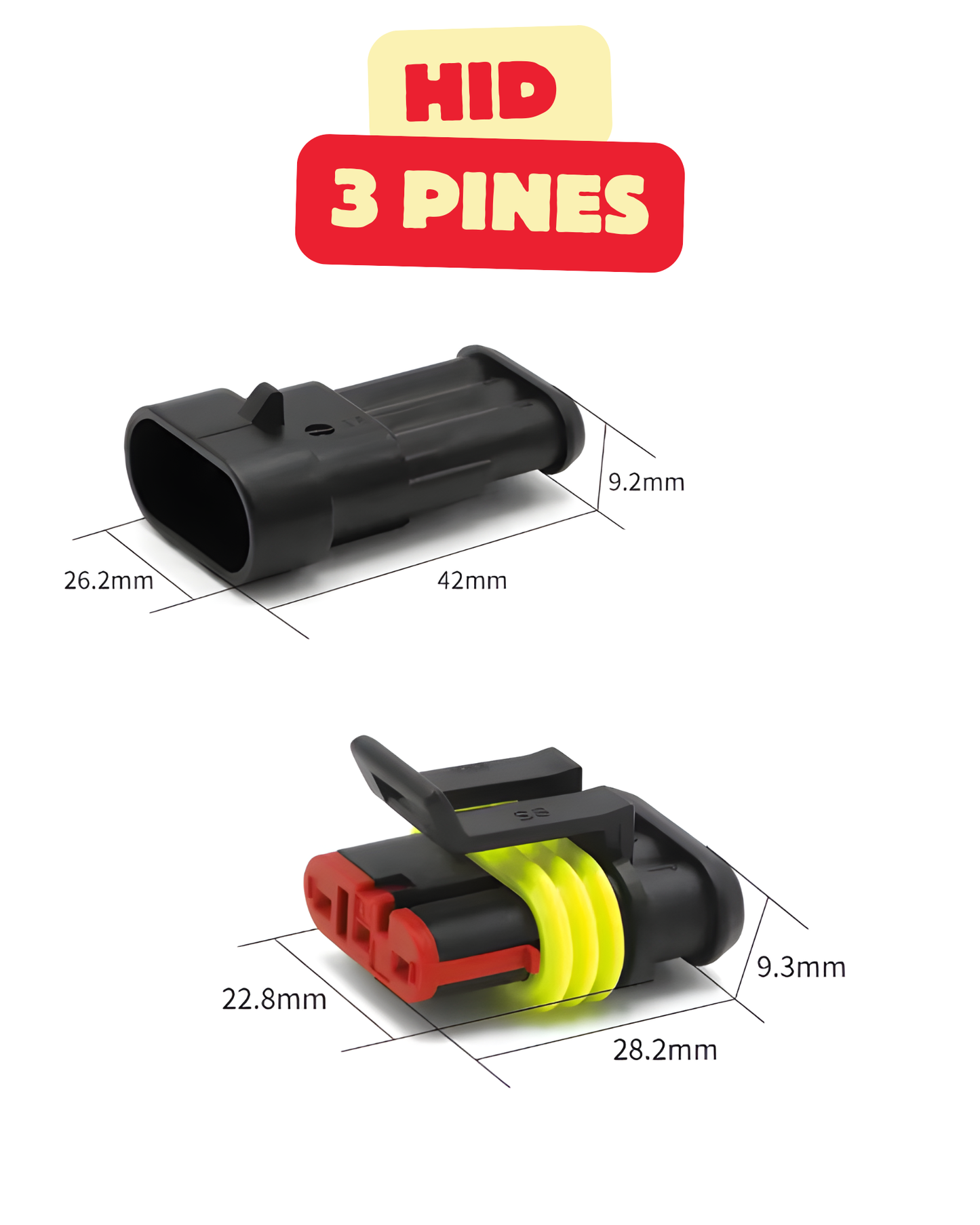 Conector eléctrico impermeable HID | Arnes electrico a prueba de agua 1 pin | 2 pines | 3 pines | 4 pines | 5 pines | 6 pines