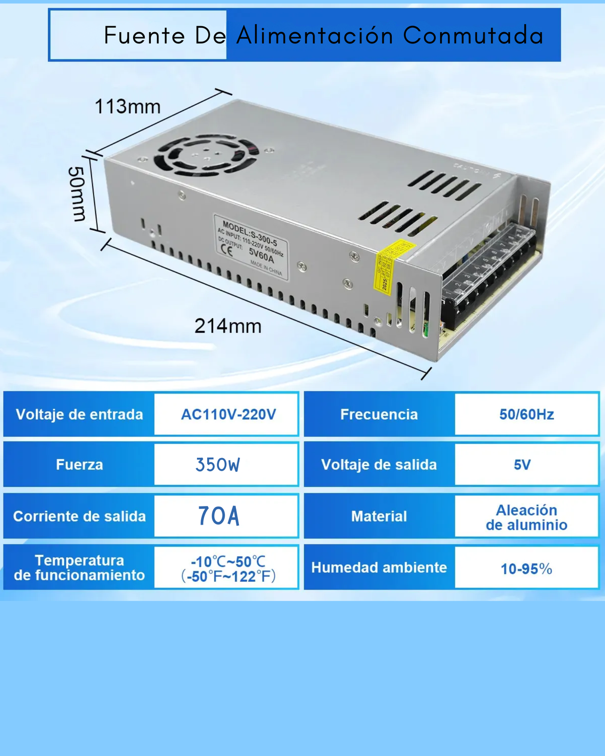 Fuente conmutada 350W 5V 70A | Fuente de alimentación 110 VAC - 220 VAC