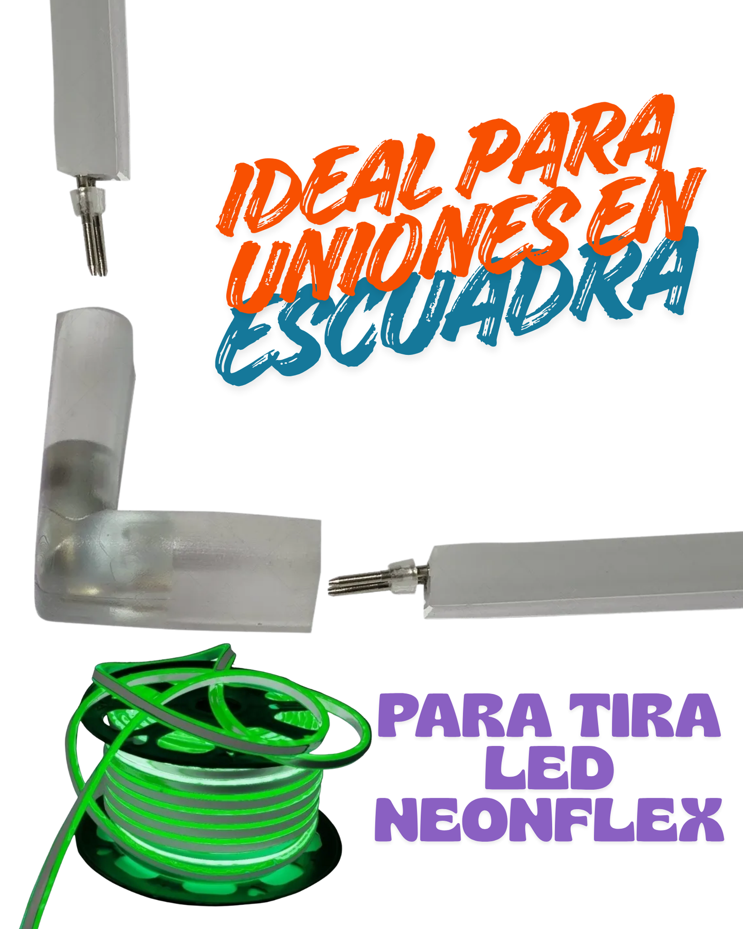 Conector transparente en L para Manguera LED 7mm | Cople empalme en escuadra para Manguera LED Neonflex