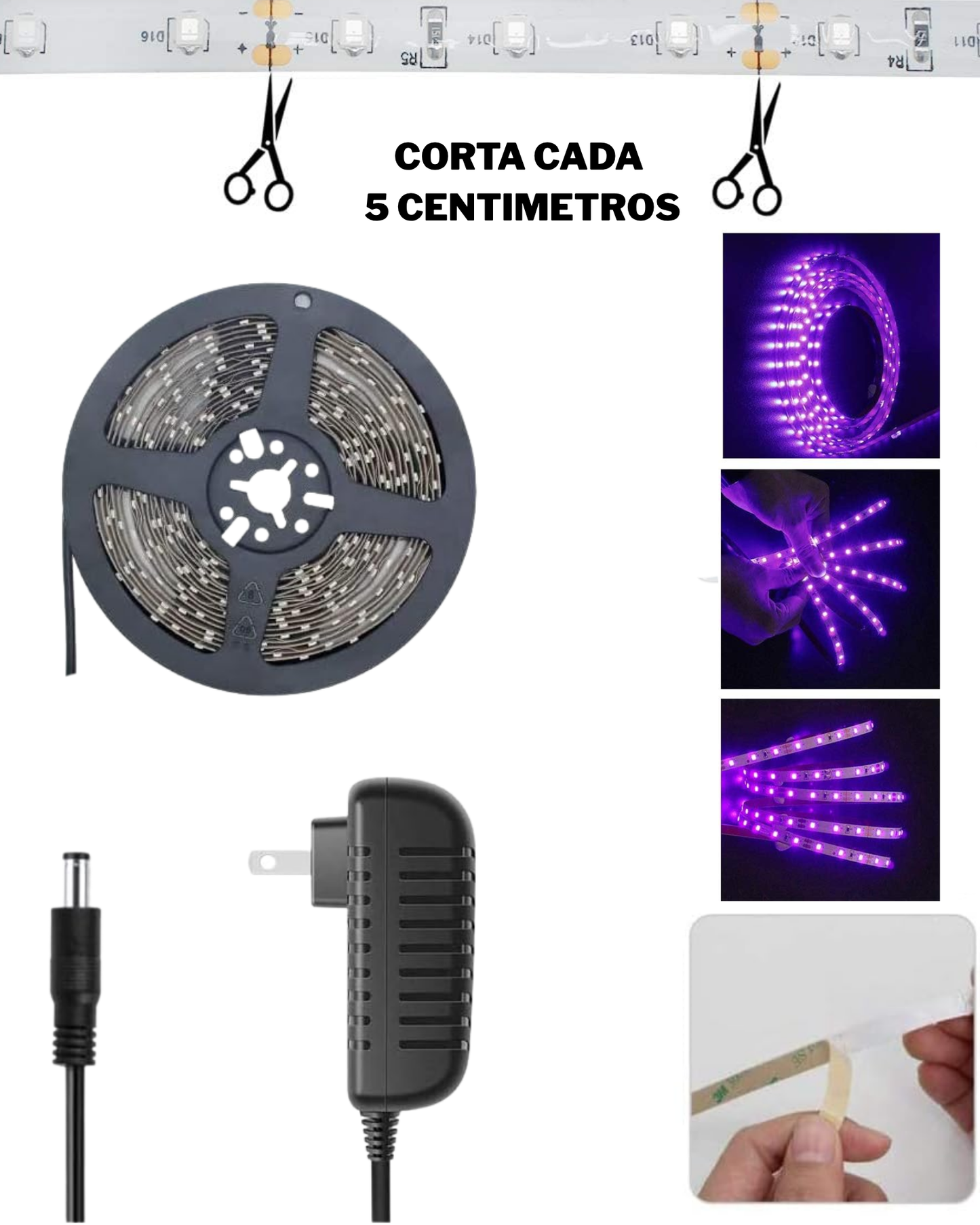 Tira de luz LED 5050 UV Ultravioleta | 12 Volts | Luz negra