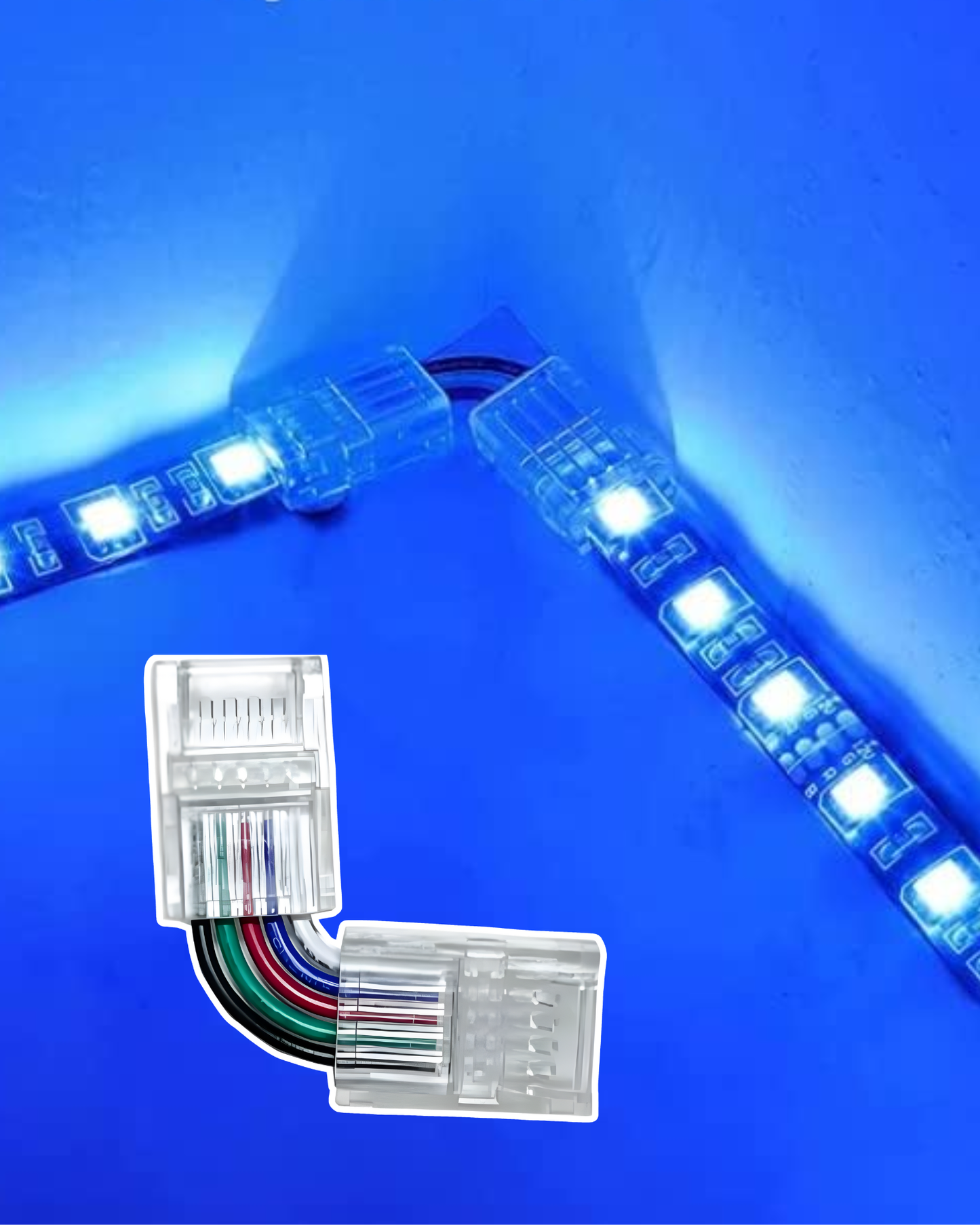 Cople en escuadra para Tira LED RGB 5050 | Conector rápido en L 10mm con cable