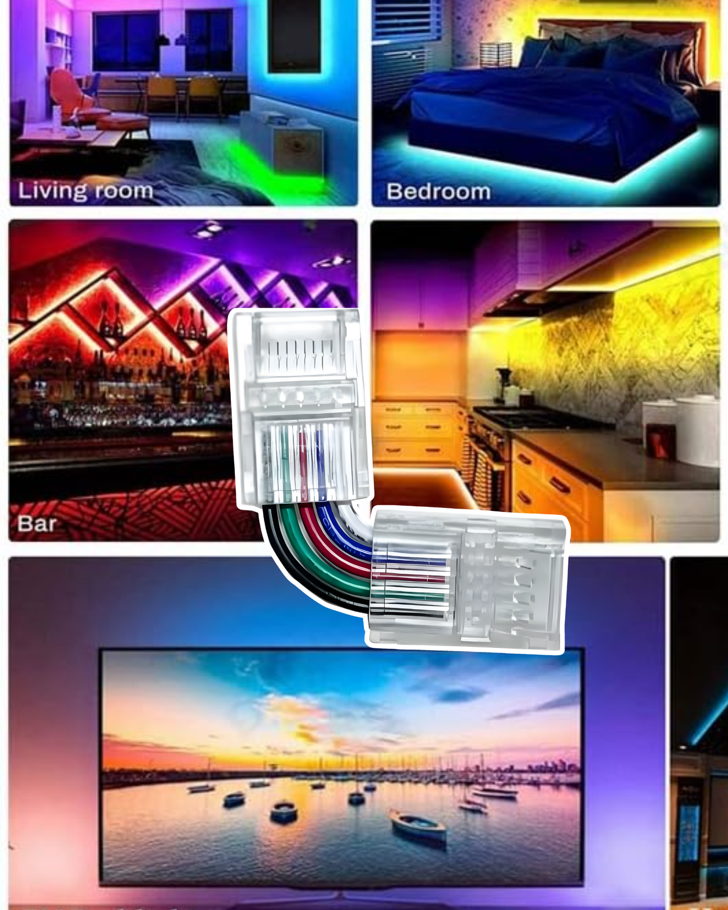 Cople en escuadra para Tira LED RGB 5050 | Conector rápido en L 10mm con cable