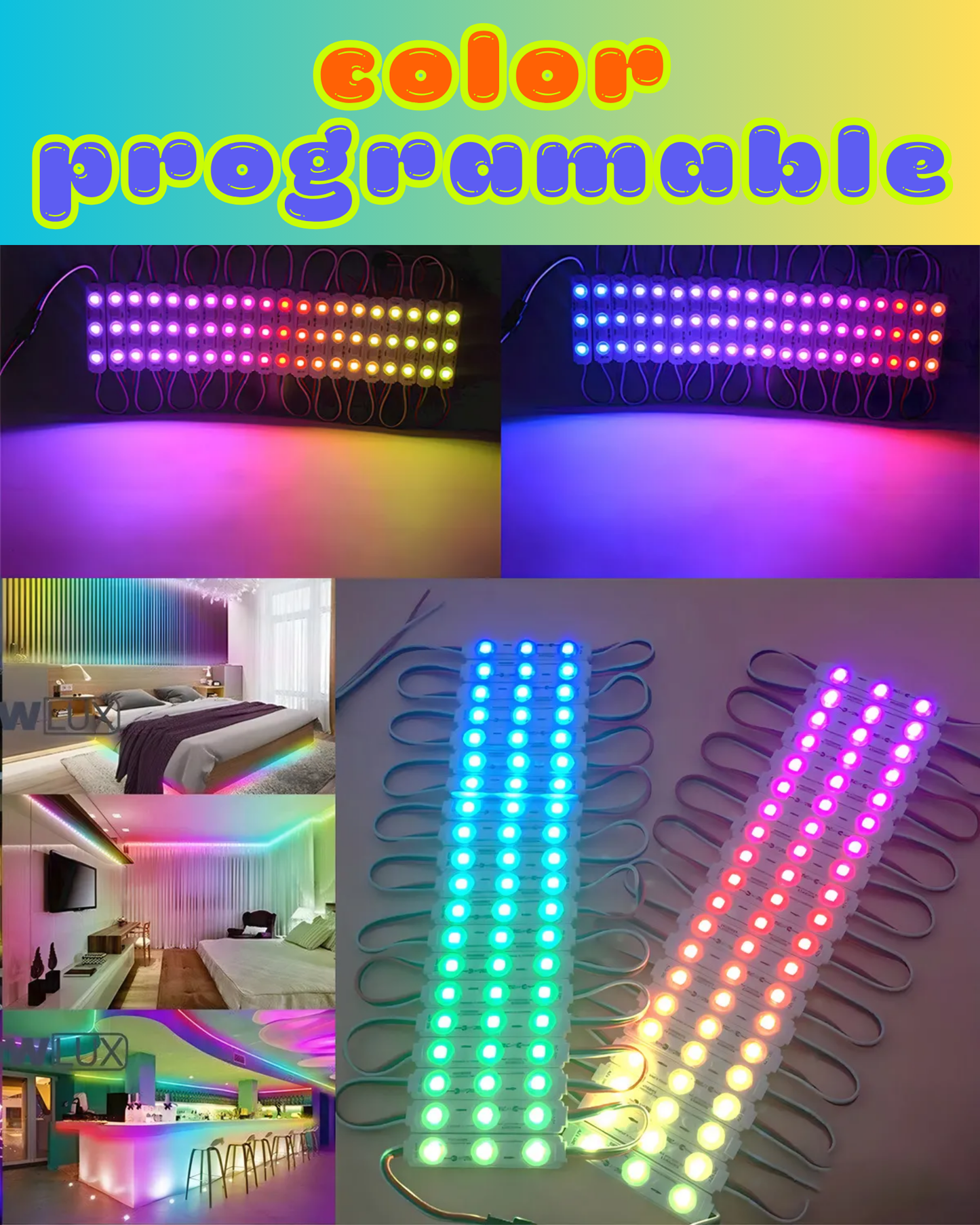 Modulo LED Pixel programable 12V SMD 5050 IP65 | Modulo 3 focos WS2811 | Tira 20 módulos con conectores JST