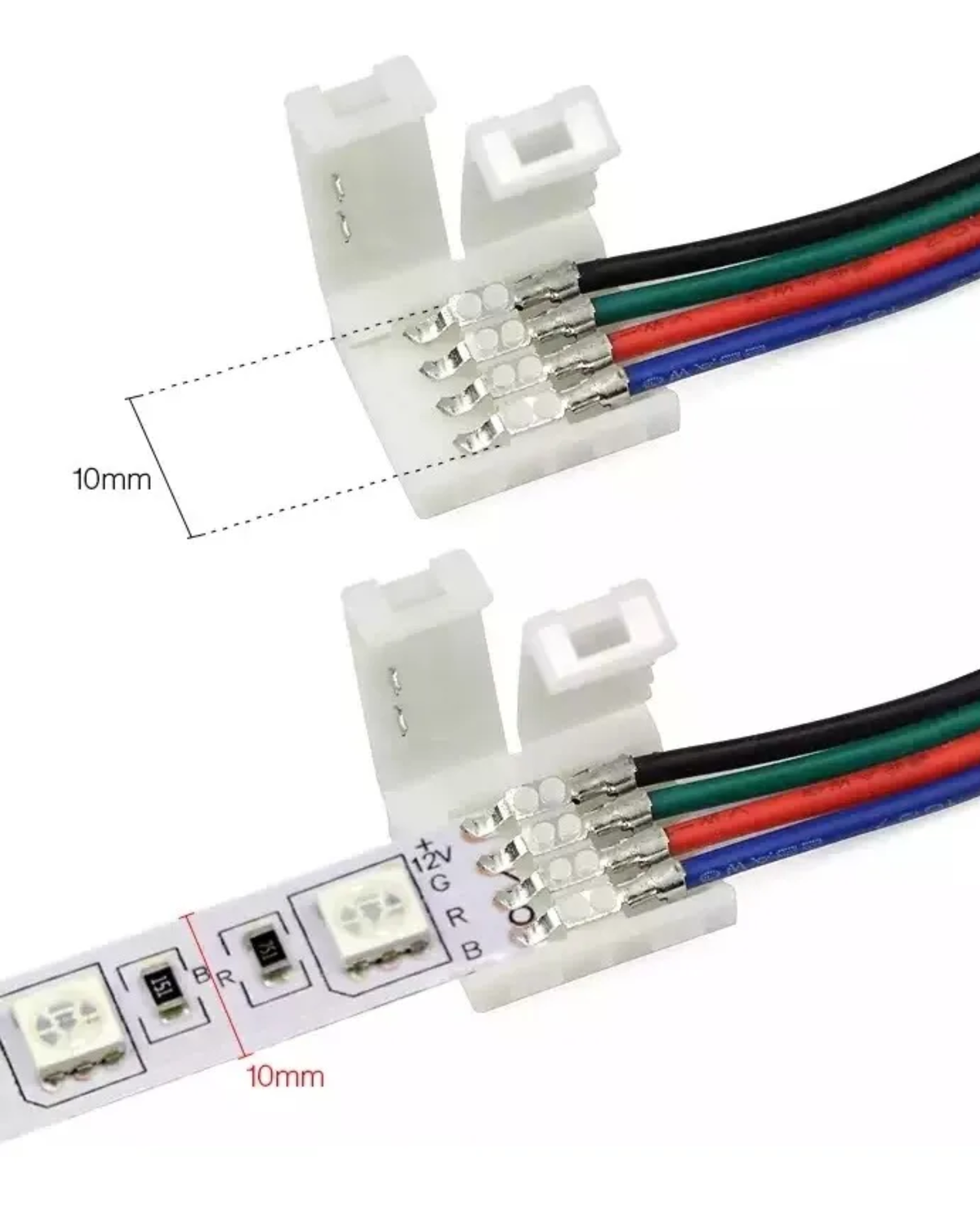 Cople tira LED RGB | Conector RGB 4 pines a grapa