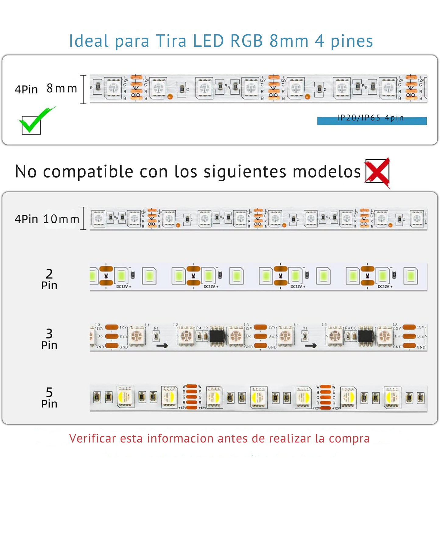 Conector transparente para Tira LED RGB 8mm | Cople empalme sin soldar para Tira de LED RGB 5050