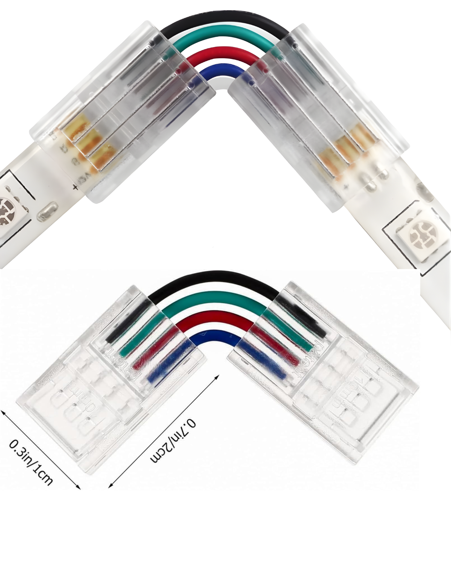 Cople en escuadra para Tira LED RGB 5050 | Conector rápido en L 10mm con cable