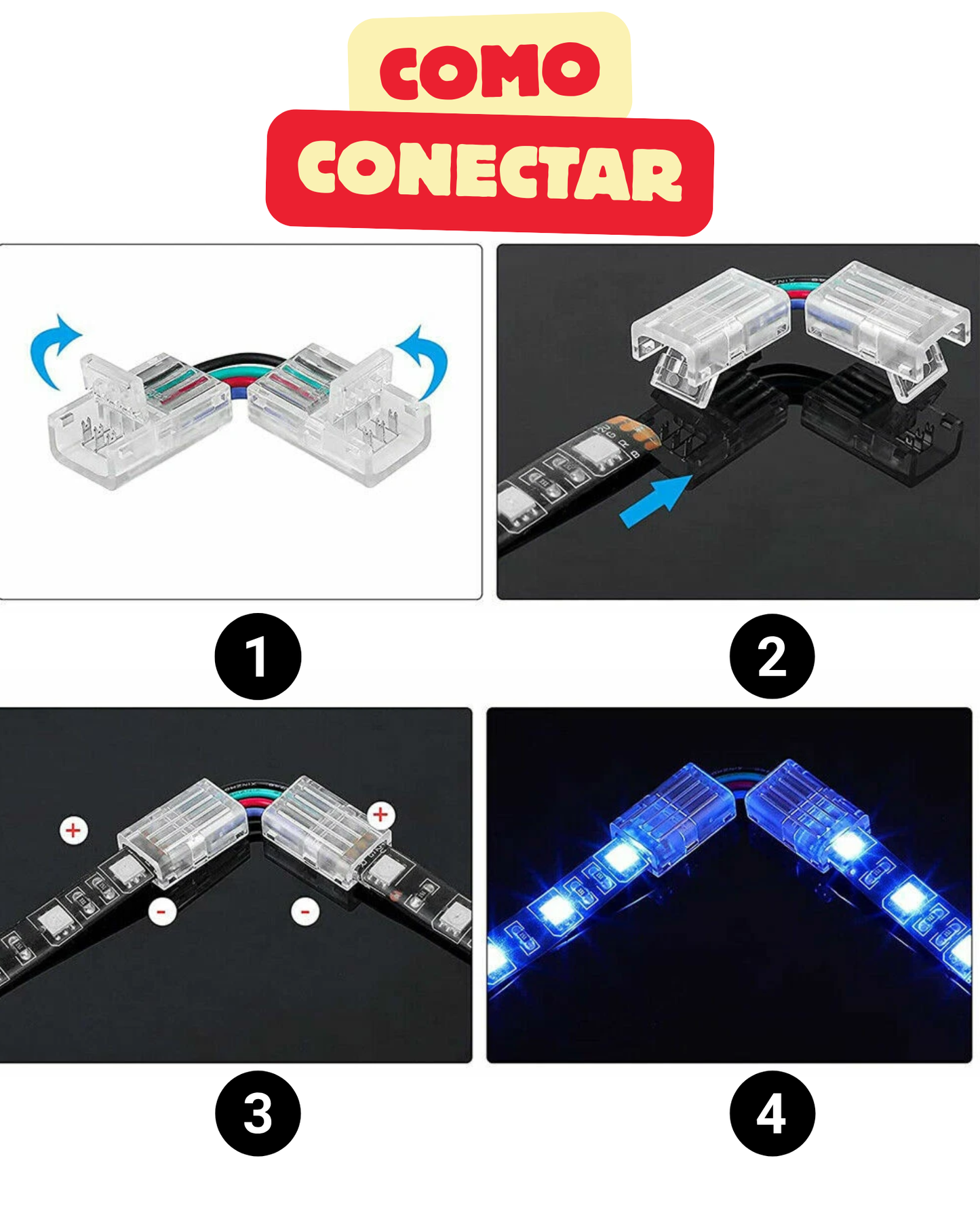 Cople en escuadra para Tira LED RGB 5050 | Conector rápido en L 10mm con cable