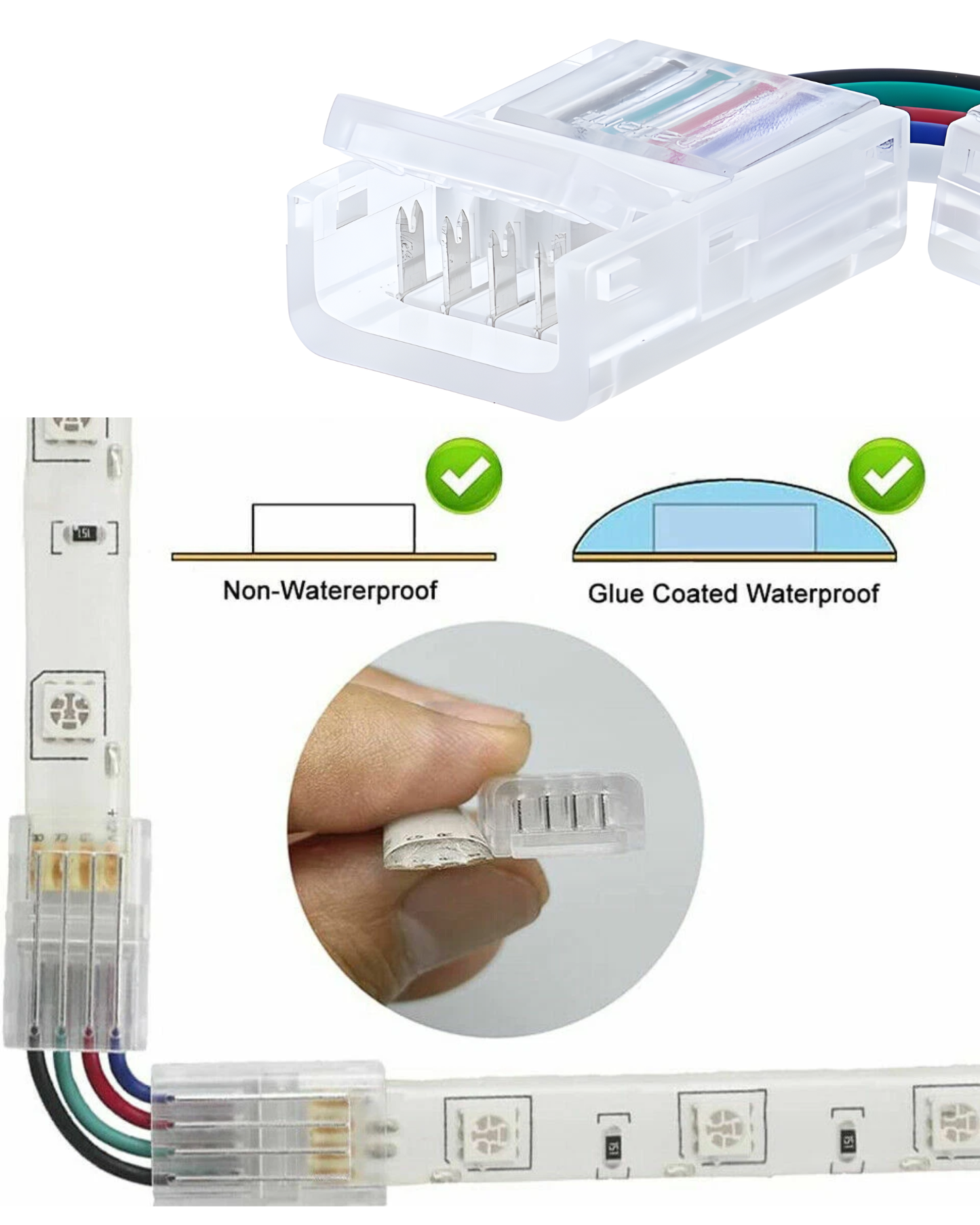 Cople en escuadra para Tira LED RGB 5050 | Conector rápido en L 10mm con cable