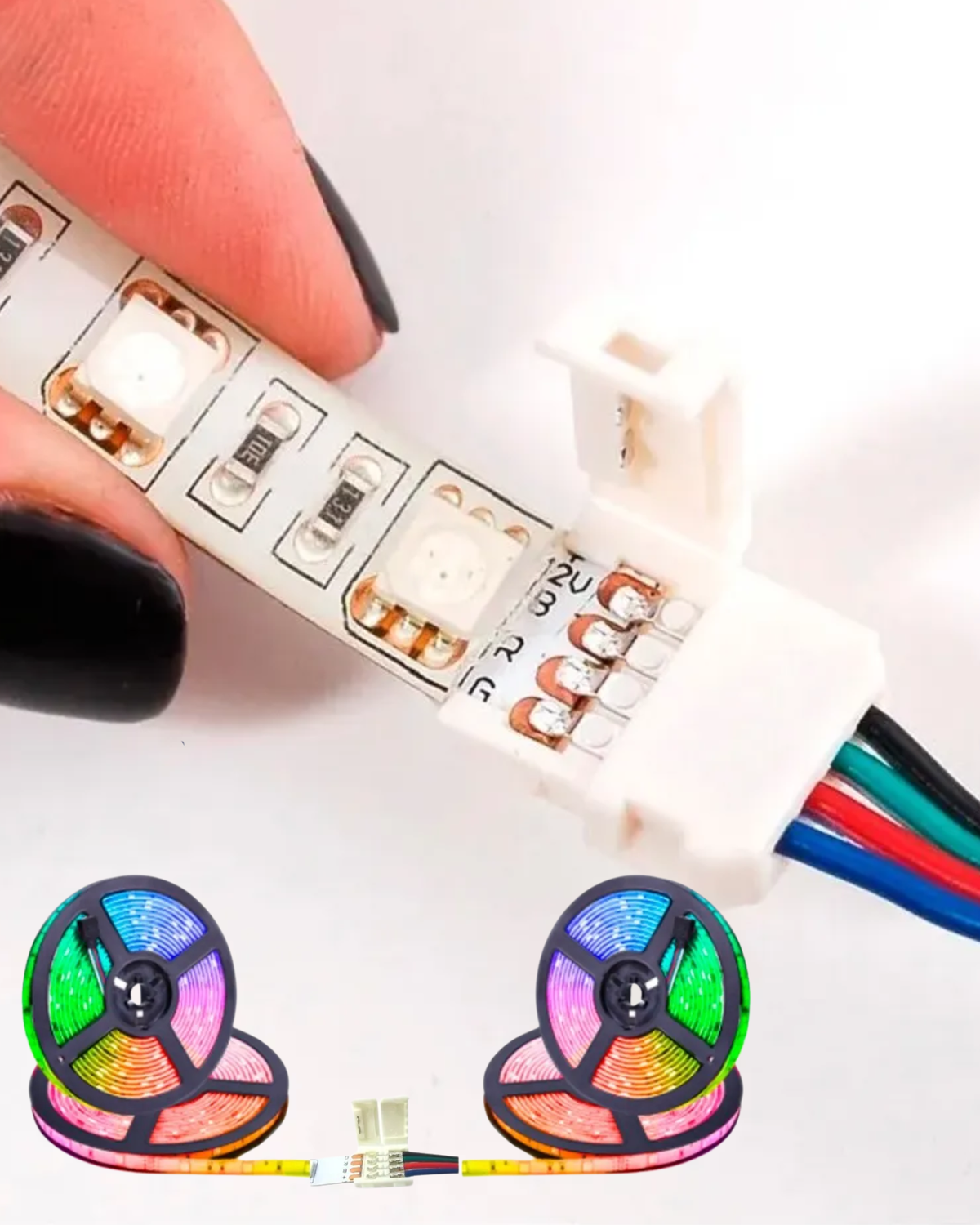 Cople tira LED RGB | Conector RGB 4 pines a grapa