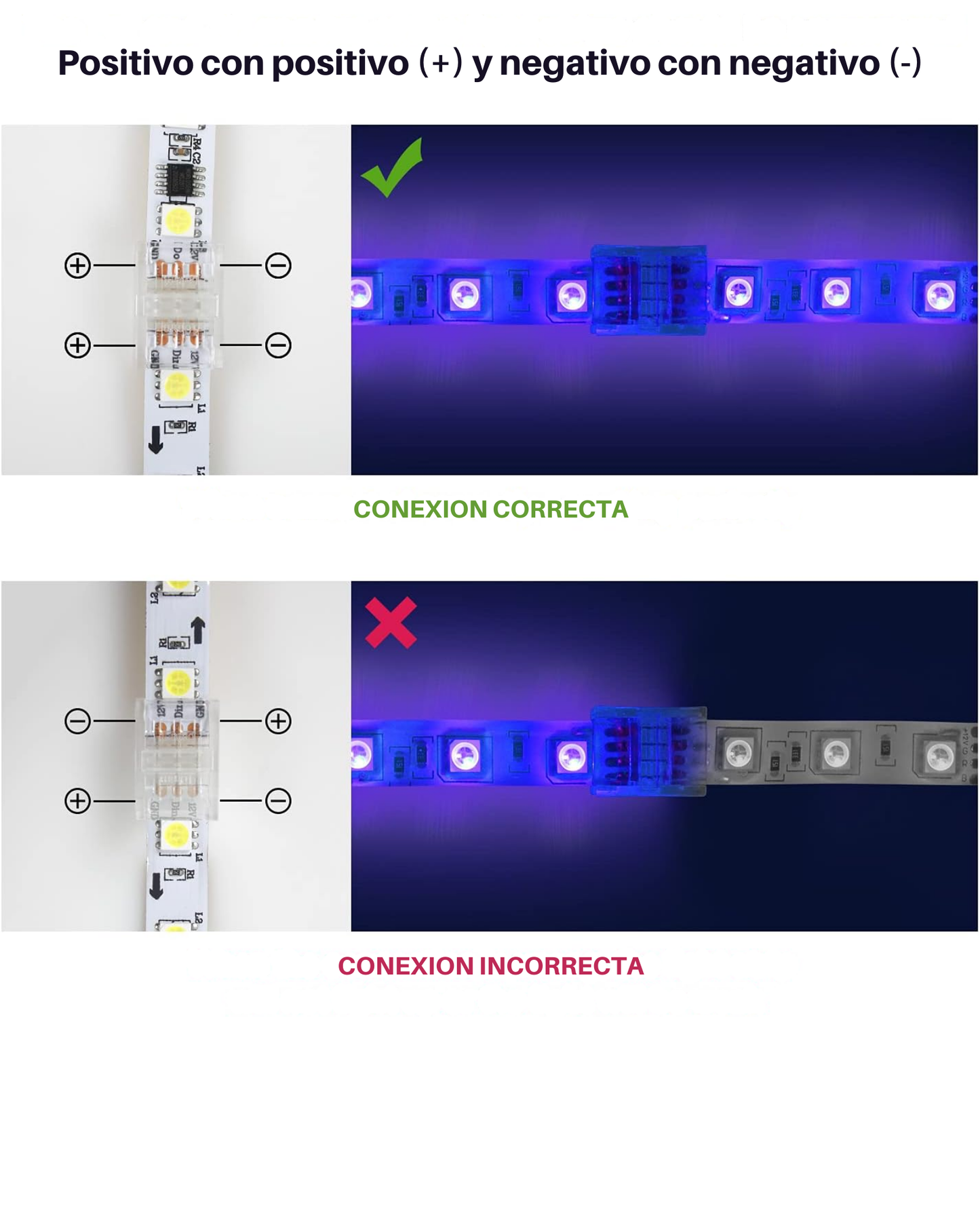 Conector transparente para Tira LED RGB 8mm | Cople empalme sin soldar para Tira de LED RGB 5050