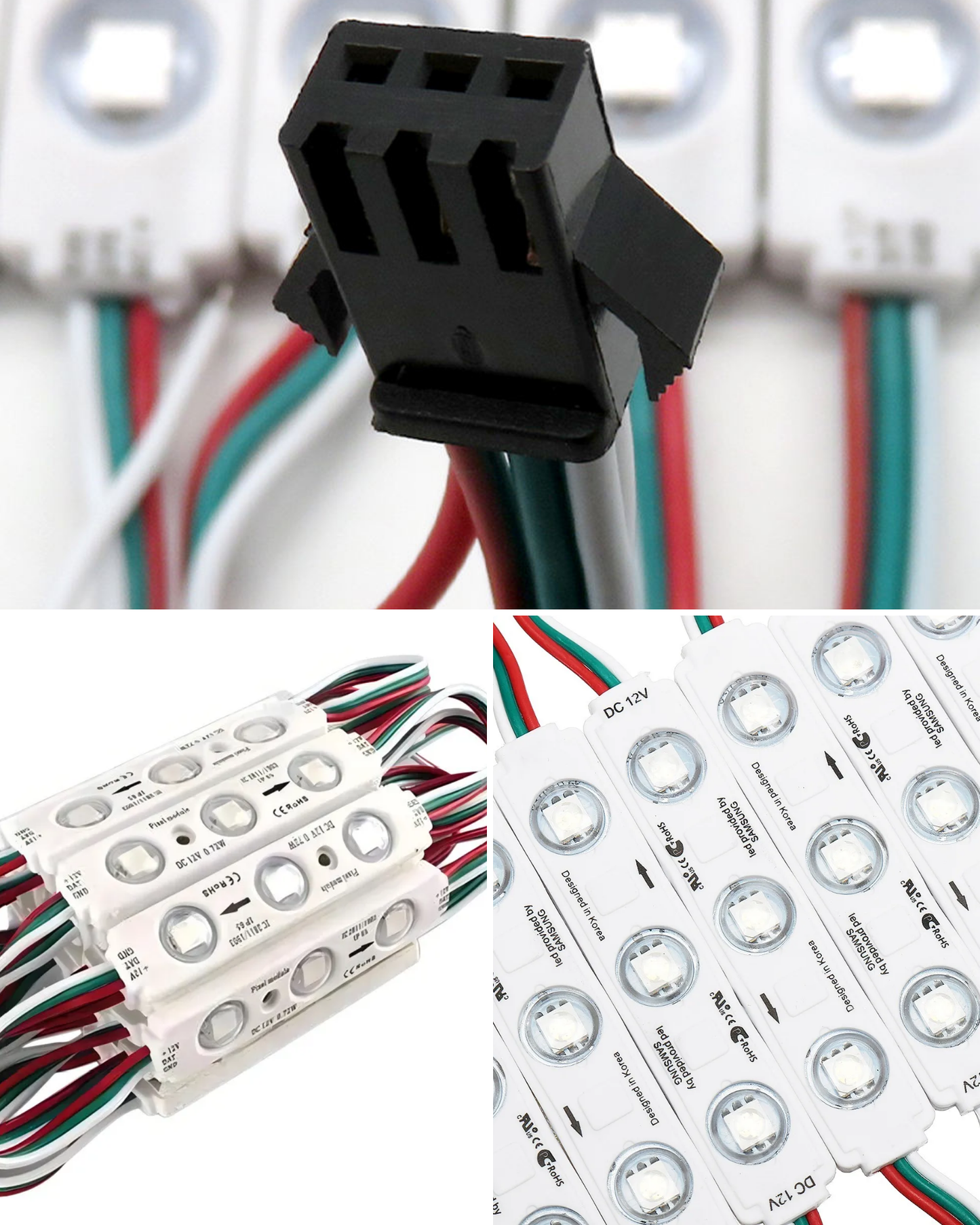 Modulo LED Pixel programable 12V SMD 5050 IP65 | Modulo 3 focos WS2811 | Tira 20 módulos con conectores JST