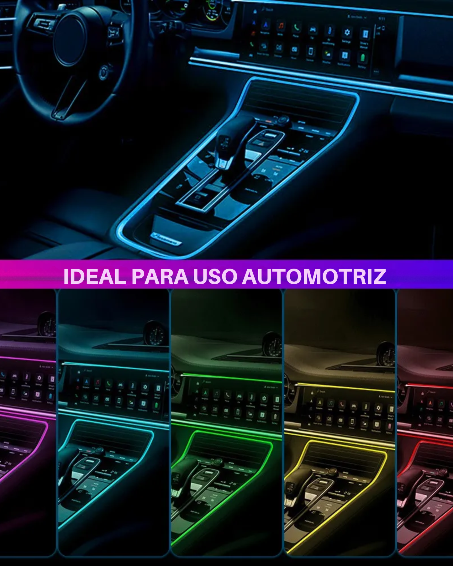 Hilo Neón RGB para coche | Hilo luminoso 3 metros con ceja para instalación | Hilo neón cambio de colores