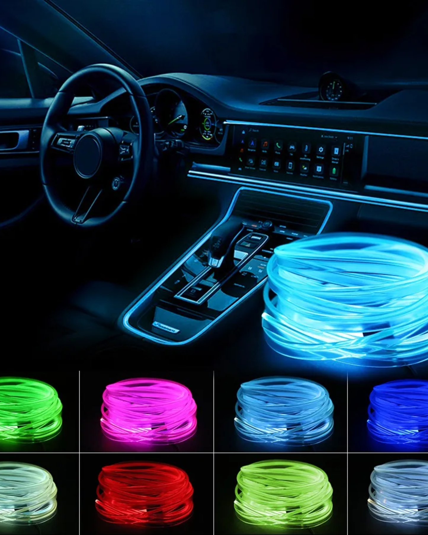 Hilo Neón RGB para coche | Hilo luminoso 3 metros con ceja para instalación | Hilo neón cambio de colores